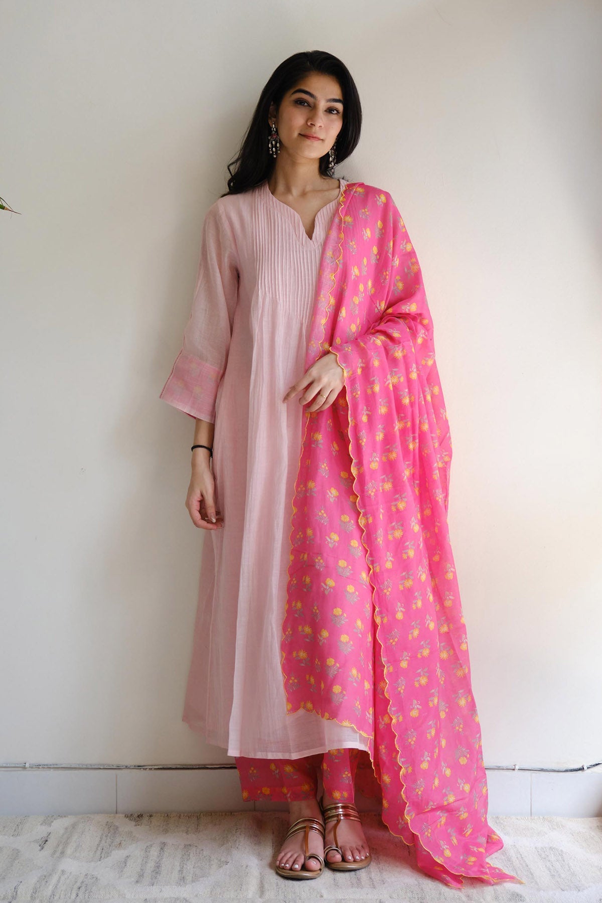 Buy Pink Pintuck Detail Kurta Set by Juanita by Shubhda for women online at ScrollnShops