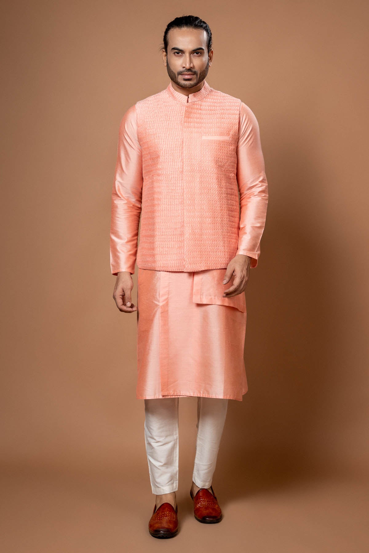 Pink Pintuck Embroidered Bundi