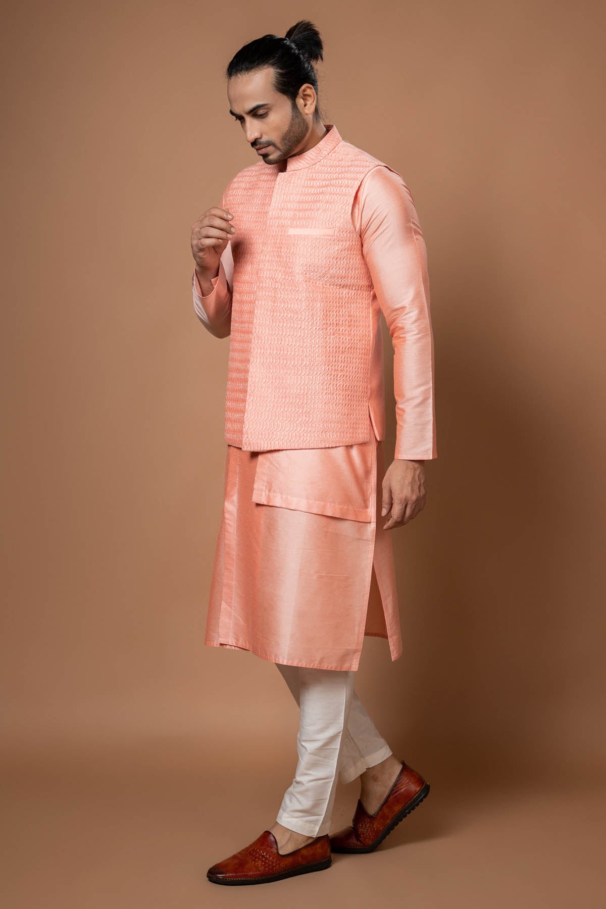 Pink Pintuck Embroidered Bundi