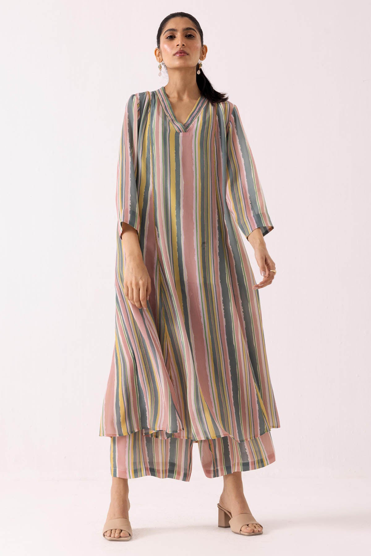 Pink Pintuck Flare Kurta Set