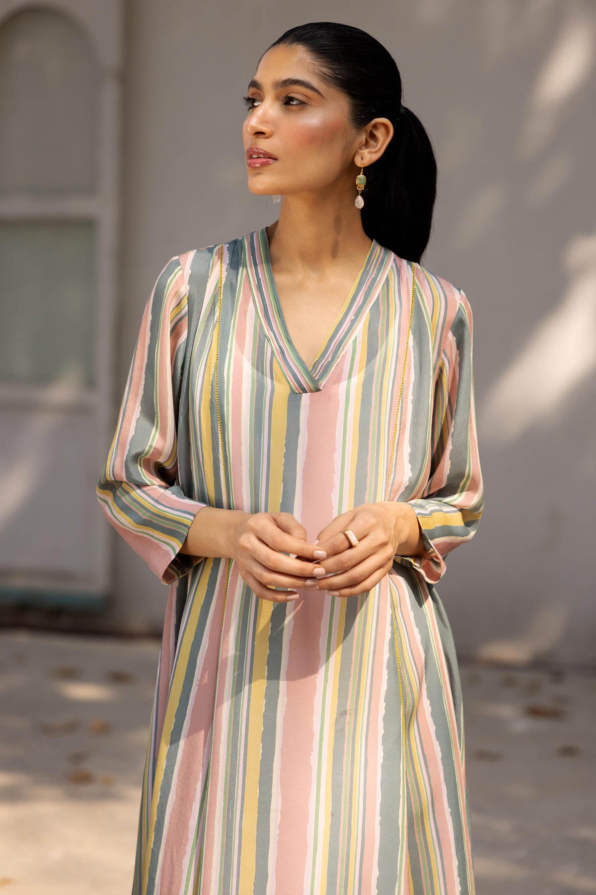 Pink Pintuck Flare Kurta Set