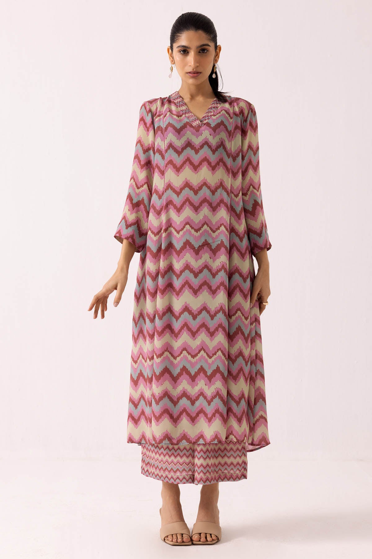 Pink Pintuck Printed Kurta Set