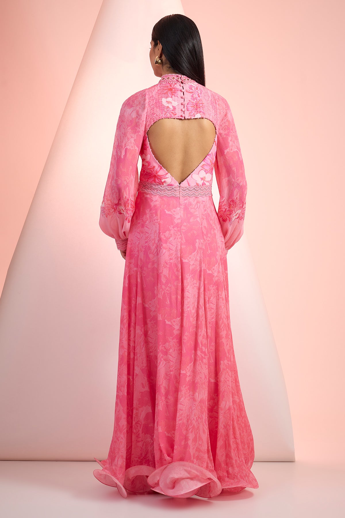 Pink Pintuck Printed Maxi Dress