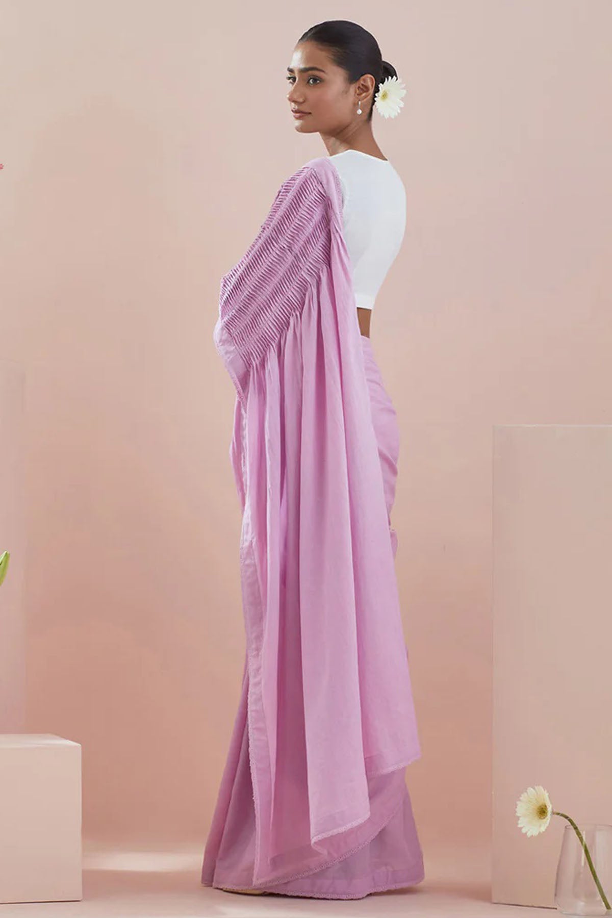 Pink Pintuck Saree & Blouse