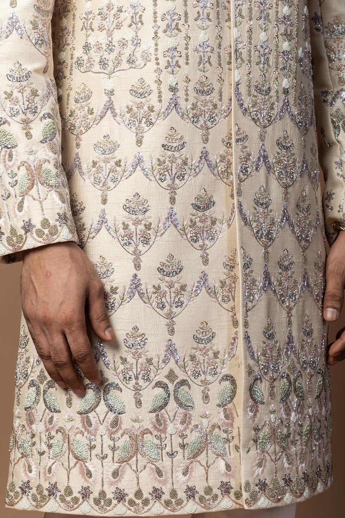 Pink Pitta Work Sherwani Set