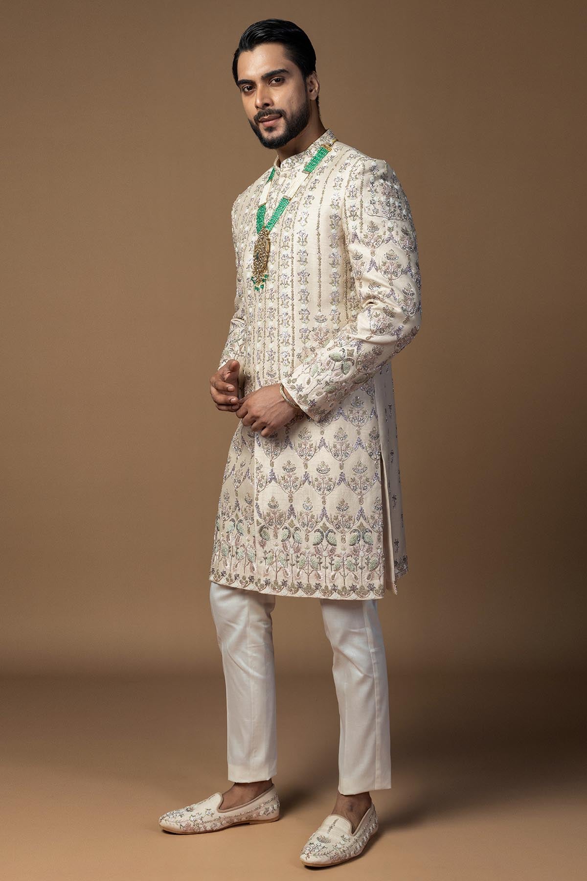 Pink Pitta Work Sherwani Set