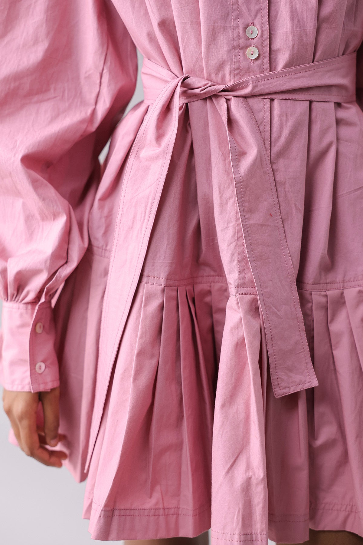 Pink Pleated Mini Shirt Dress