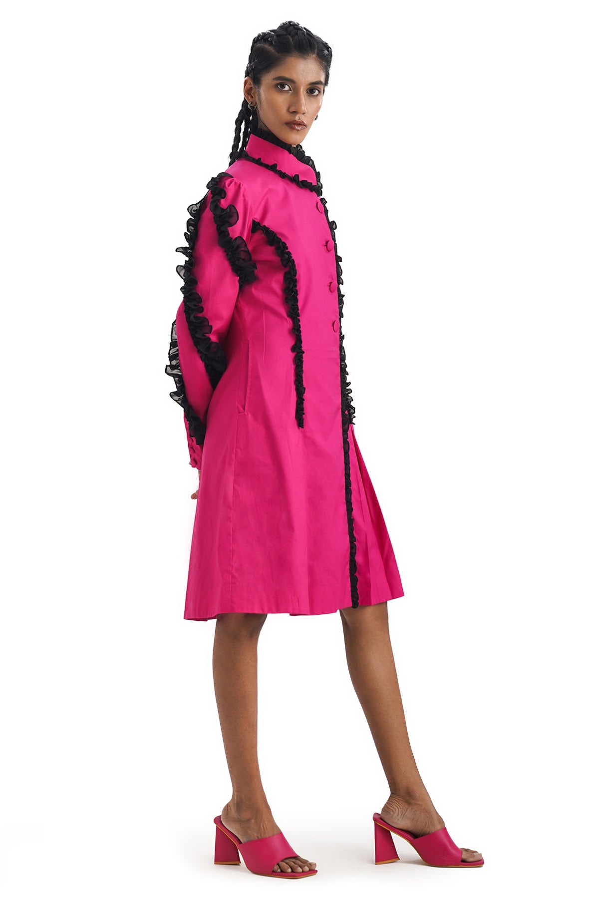 Pink Pleated & Ruffled Dress