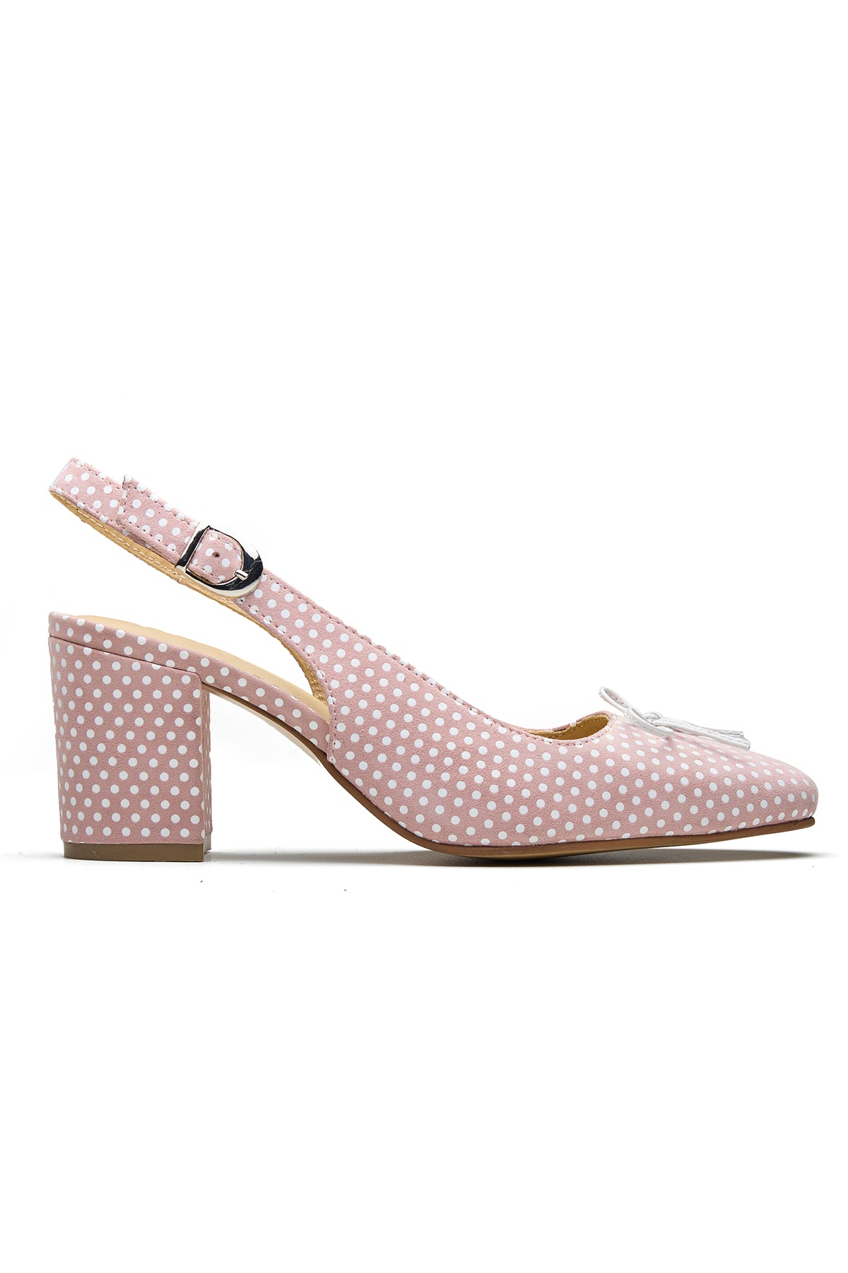 Pink Polka Dot Print Block Heels