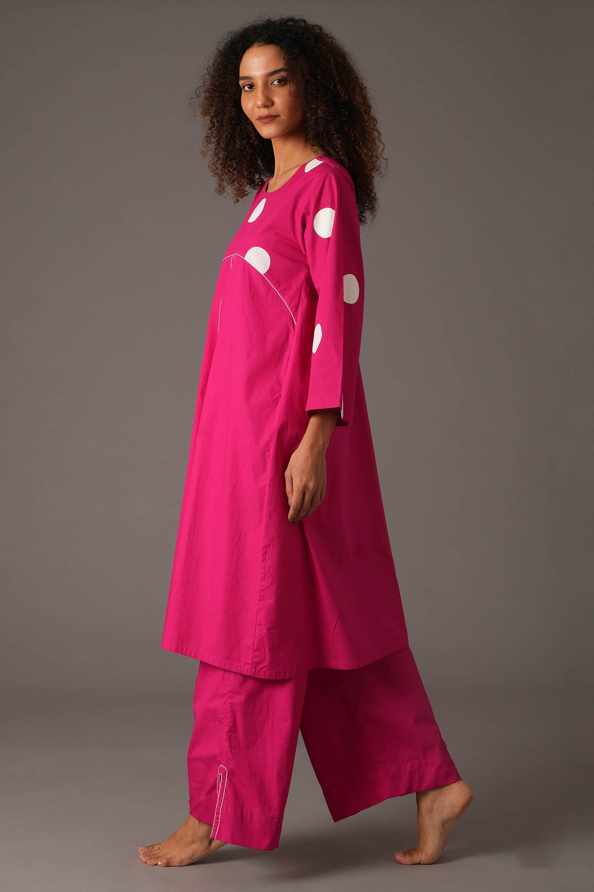 Pink Polka Print Kurta & Pants