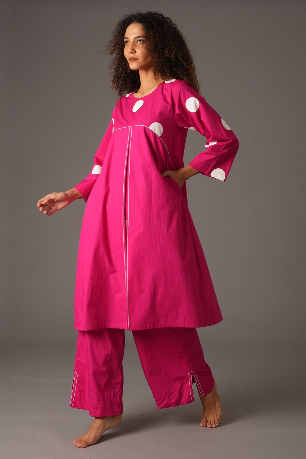 Pink Polka Print Kurta & Pants