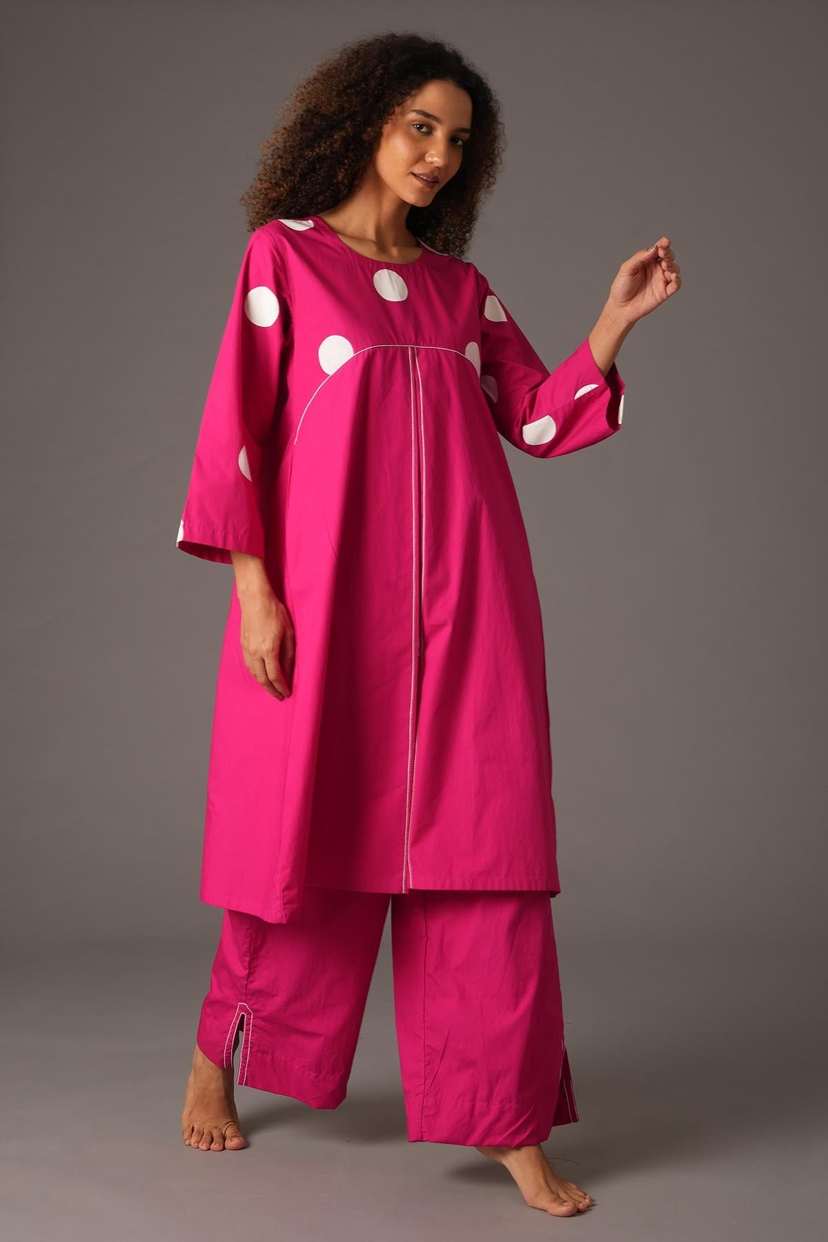 Buy Designer Pink Polka Print Kurta & Pants Online