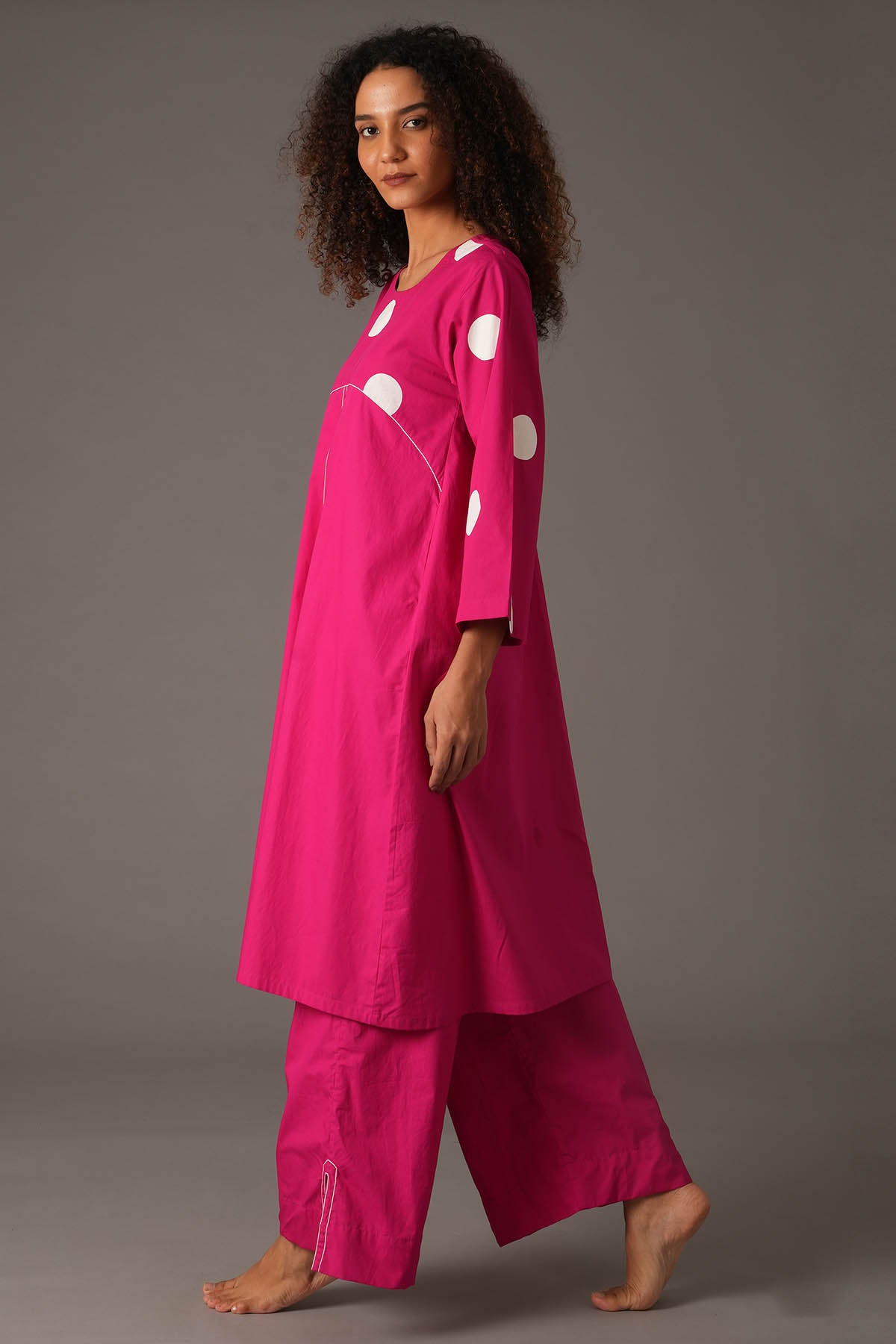Pink Polka Printed Kurta Set