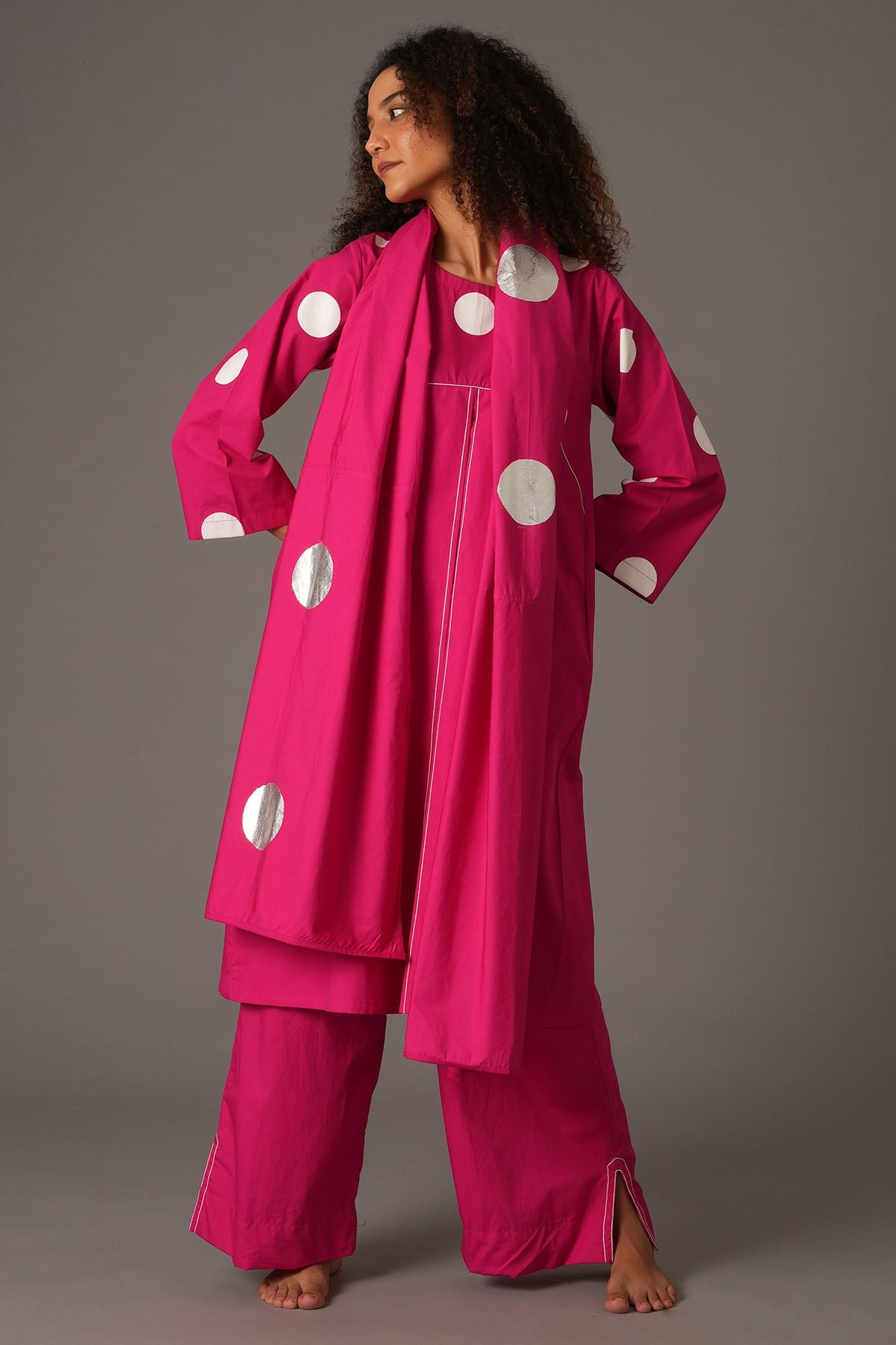 Buy Designer Pink Polka Printed Kurta Set Online