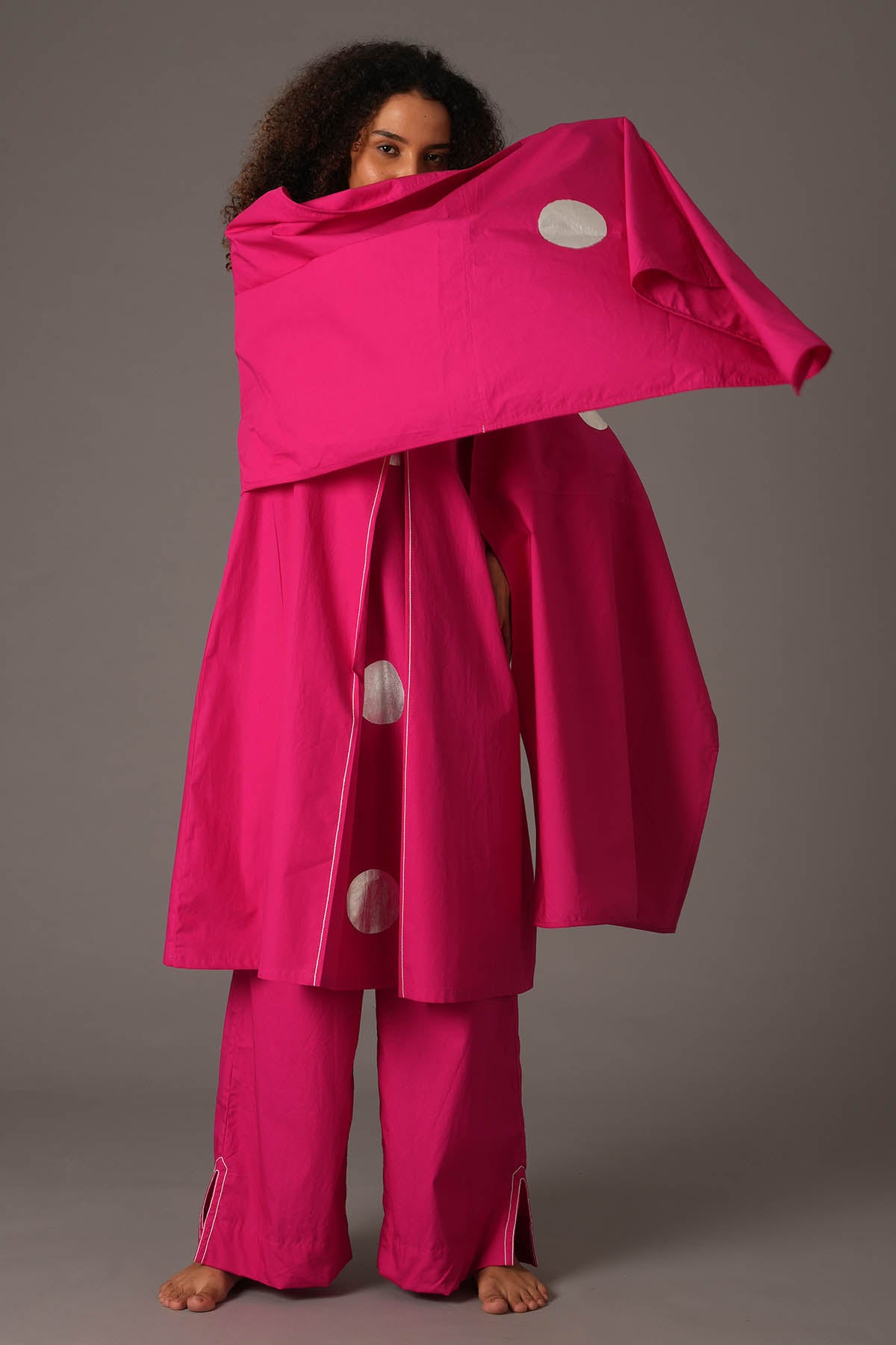 Pink Polka Printed Kurta Set