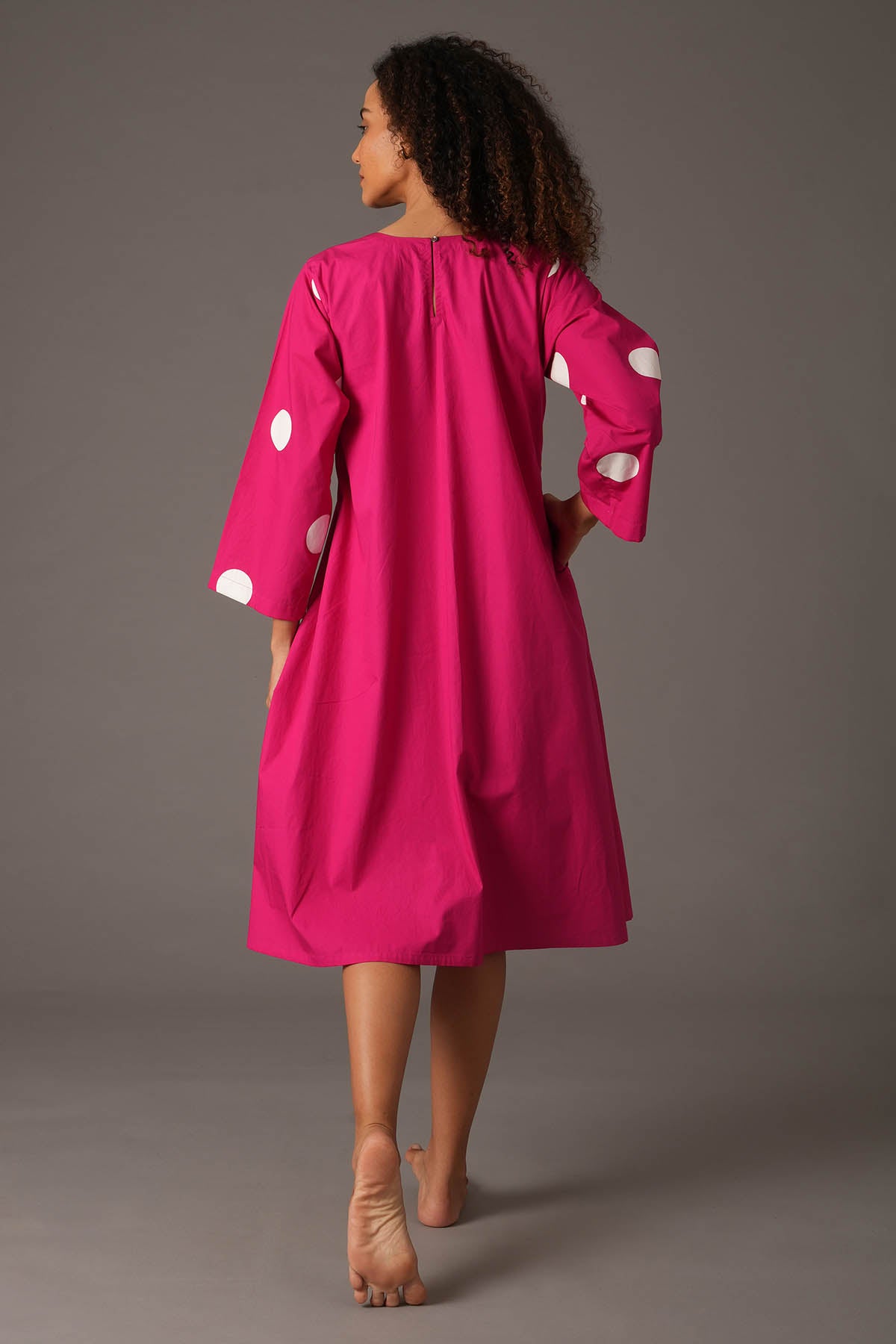 Pink Polka Printed Midi Dress