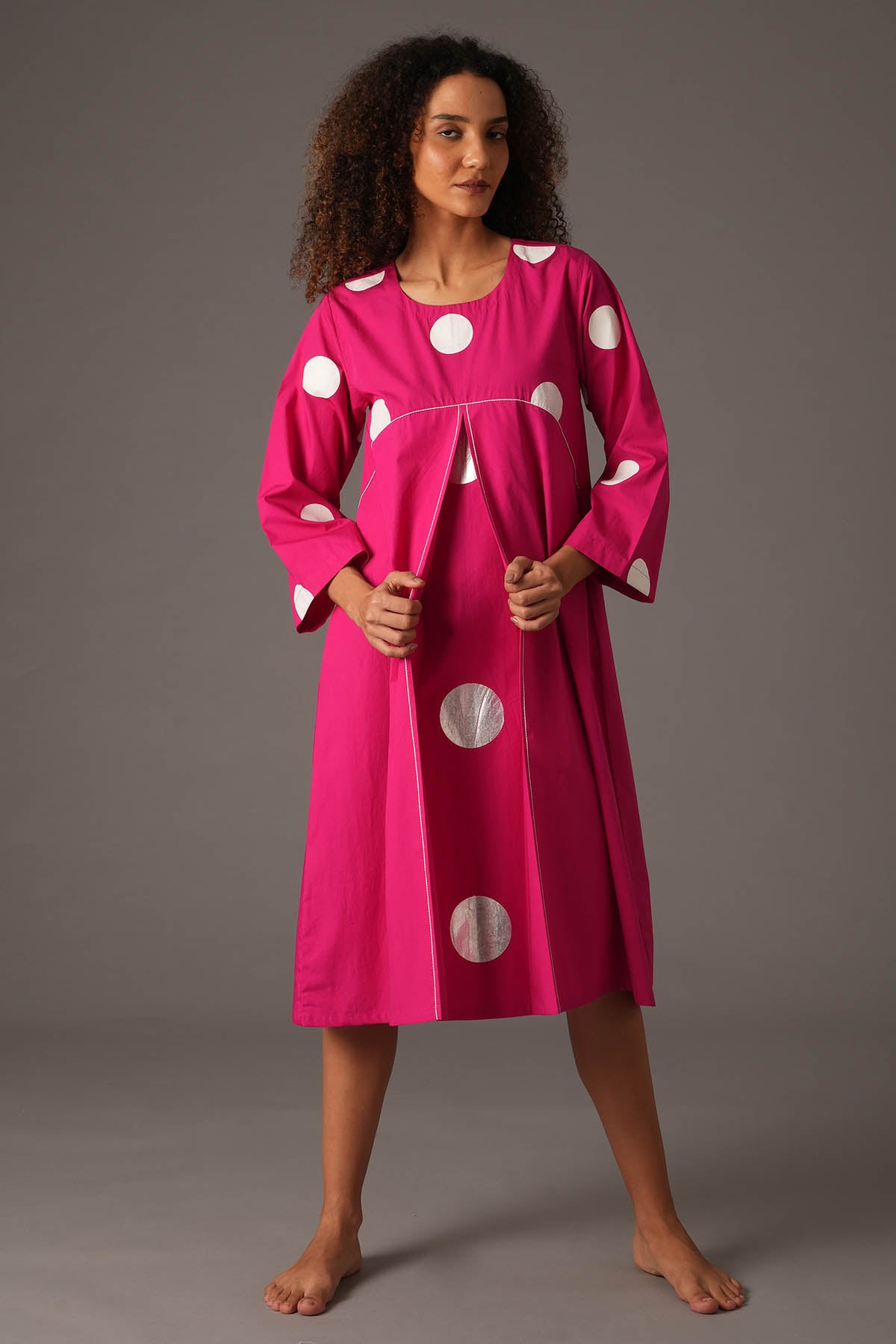 Pink Polka Printed Midi Dress