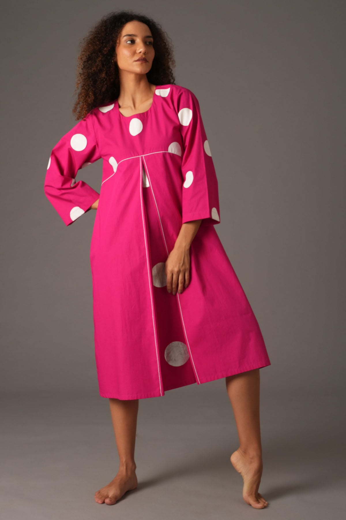 Buy Designer Pink Polka Printed Midi Dress Online