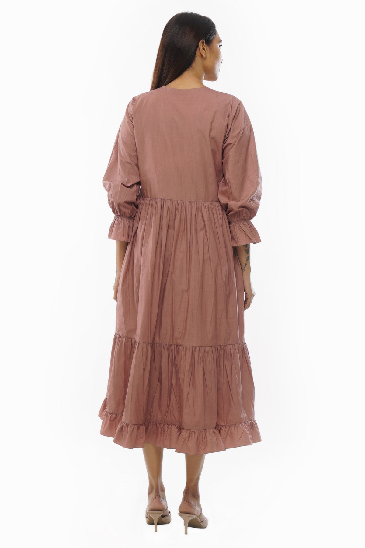 Pink Poplin Cotton Tiered Dress