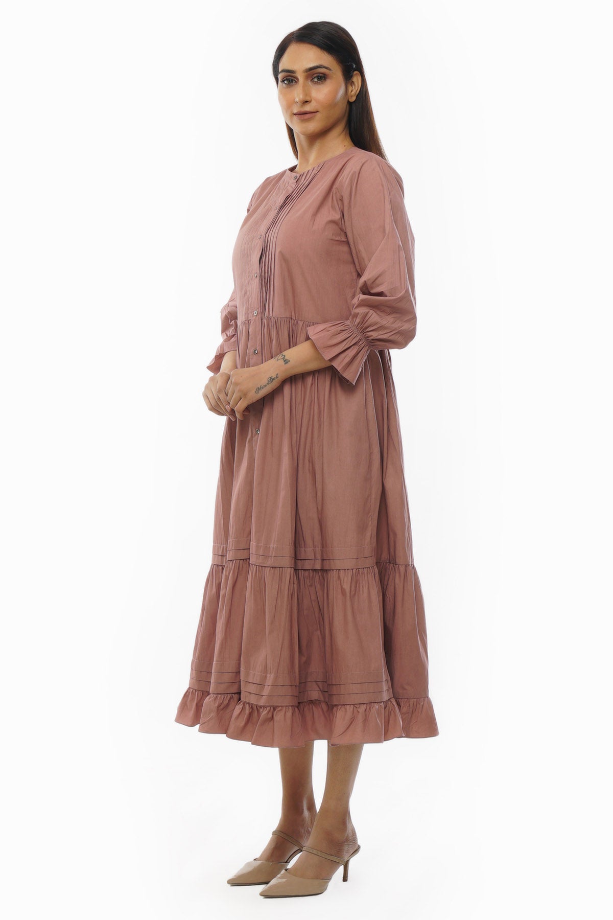 Pink Poplin Cotton Tiered Dress