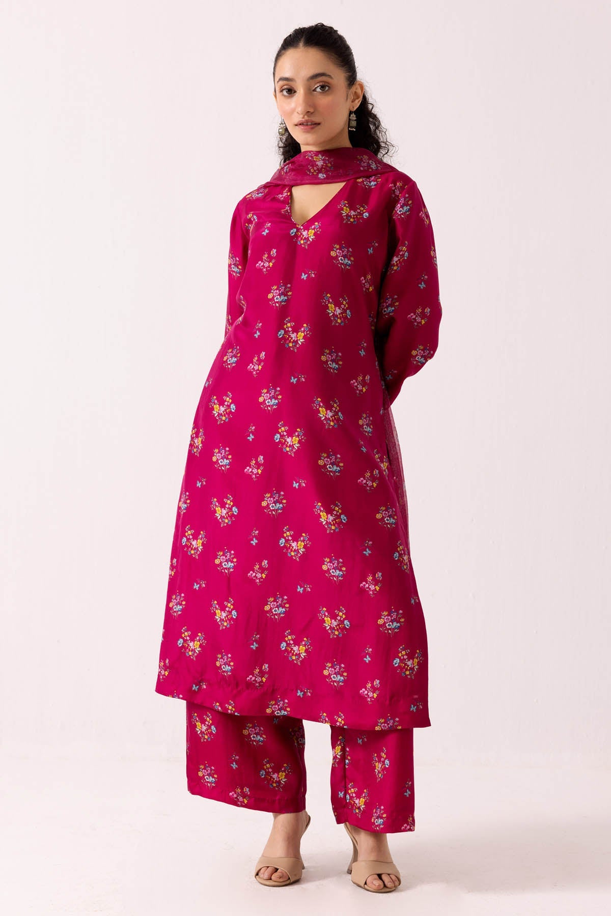 Buy Designer Pink Poppy Printed Kurta Set Online at ScrollnShops
