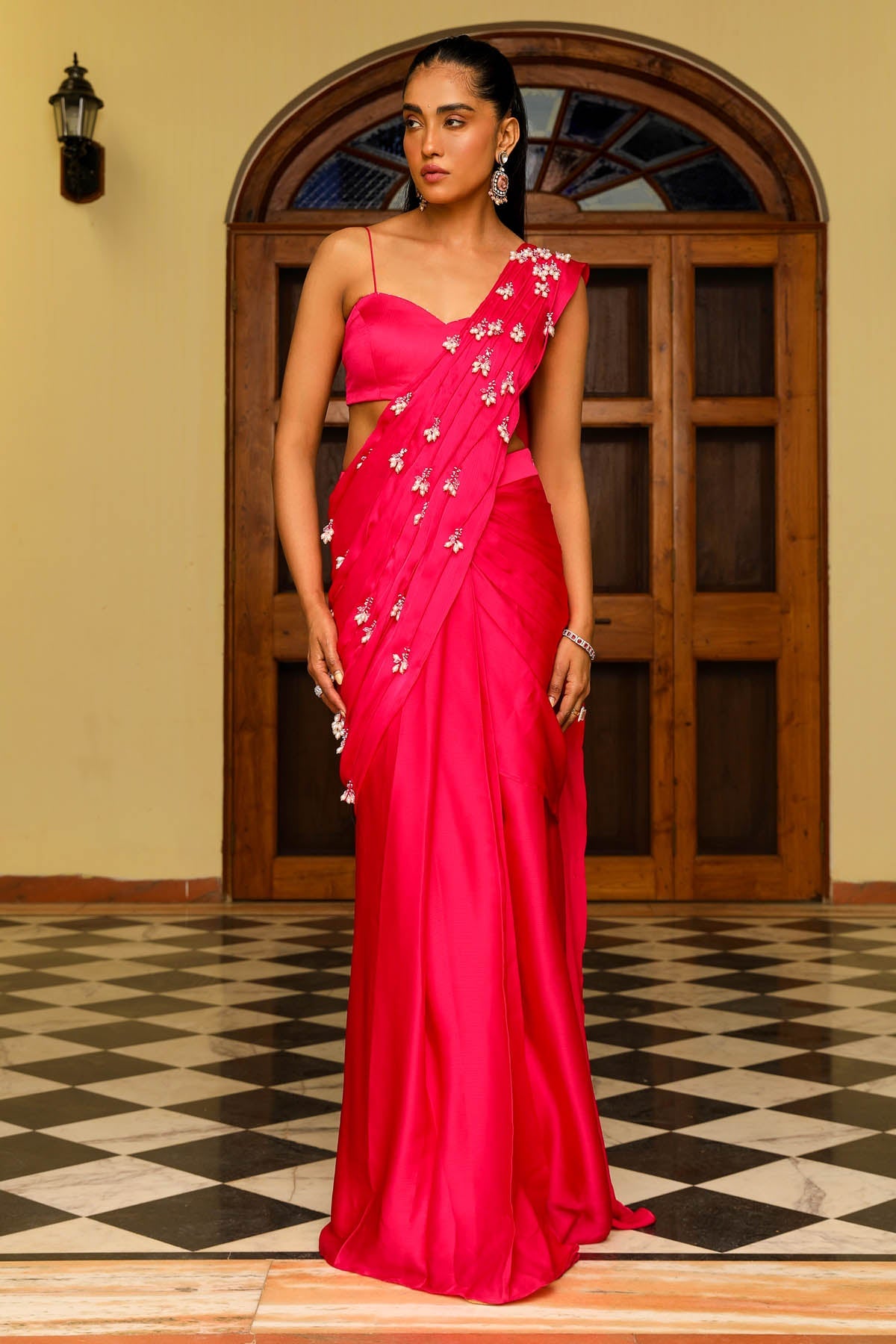Buy Pink Pre-Drape Saree & Blouse Online