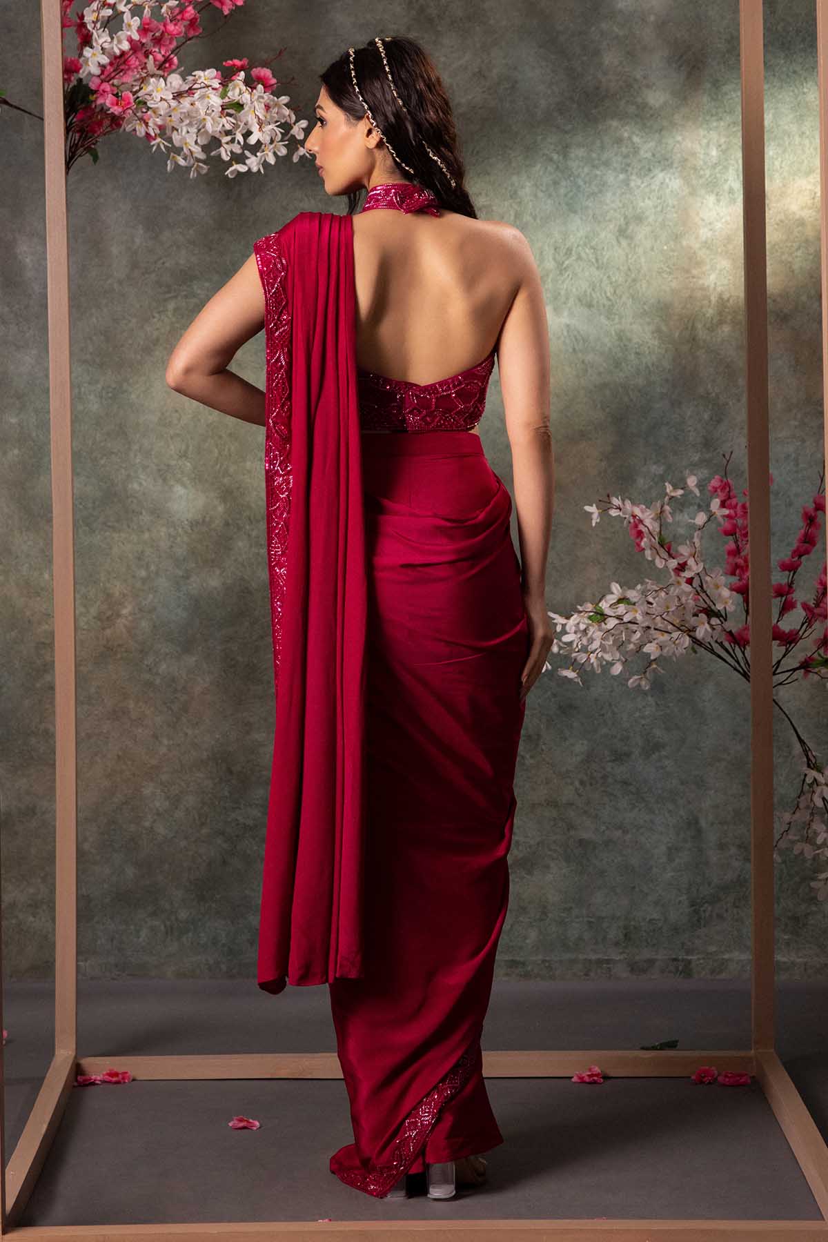 Pink Pre-Draped Saree & Blouse