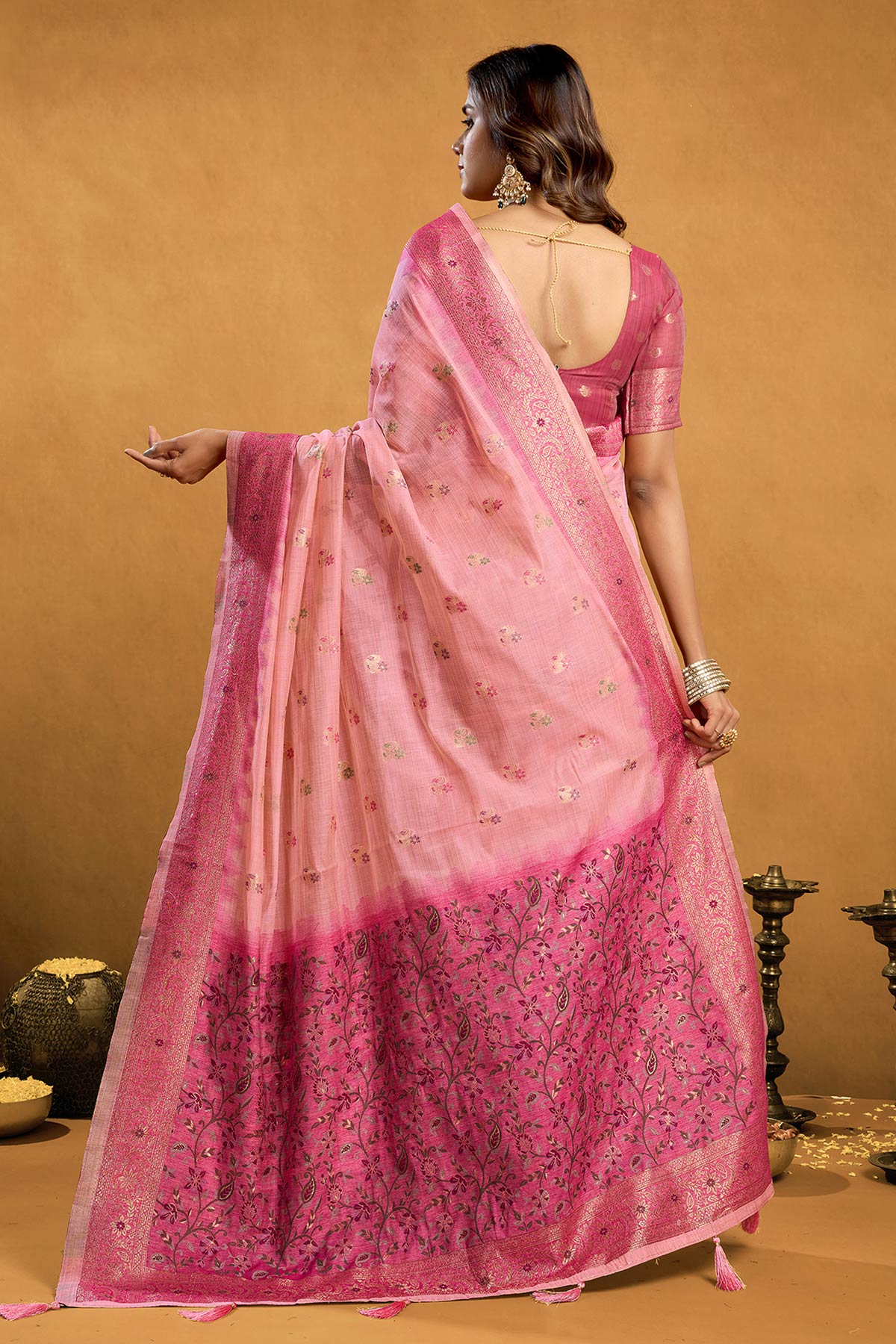 Pink Premium Spun Cotton Saree