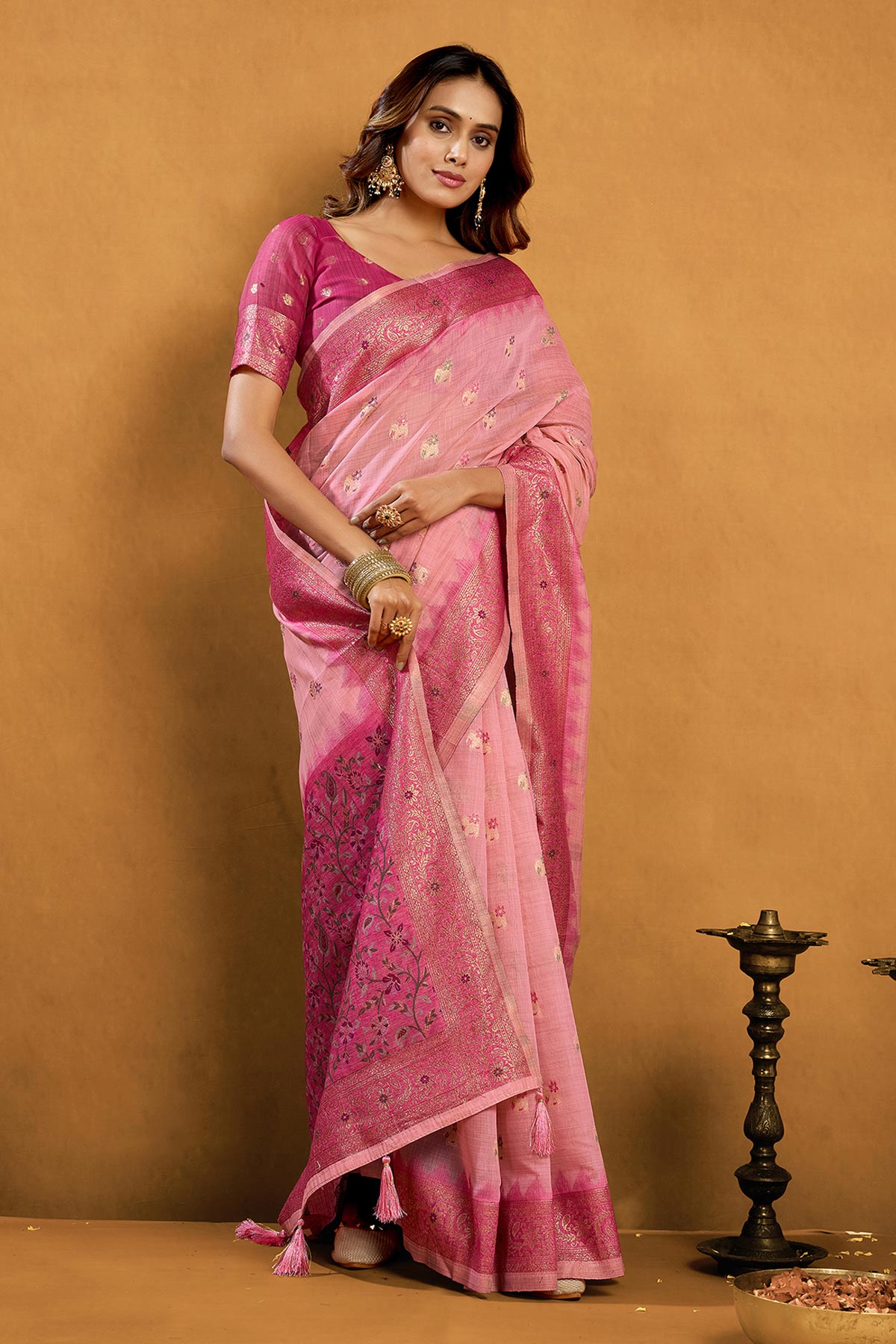 Pink Premium Spun Cotton Saree