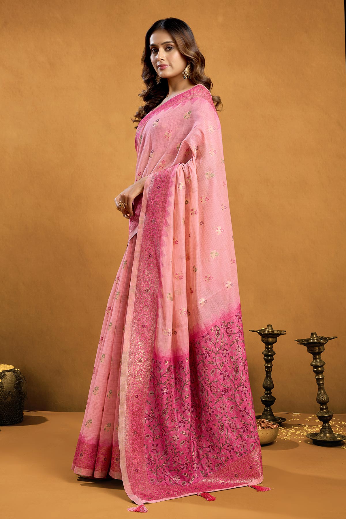 Pink Premium Spun Cotton Saree