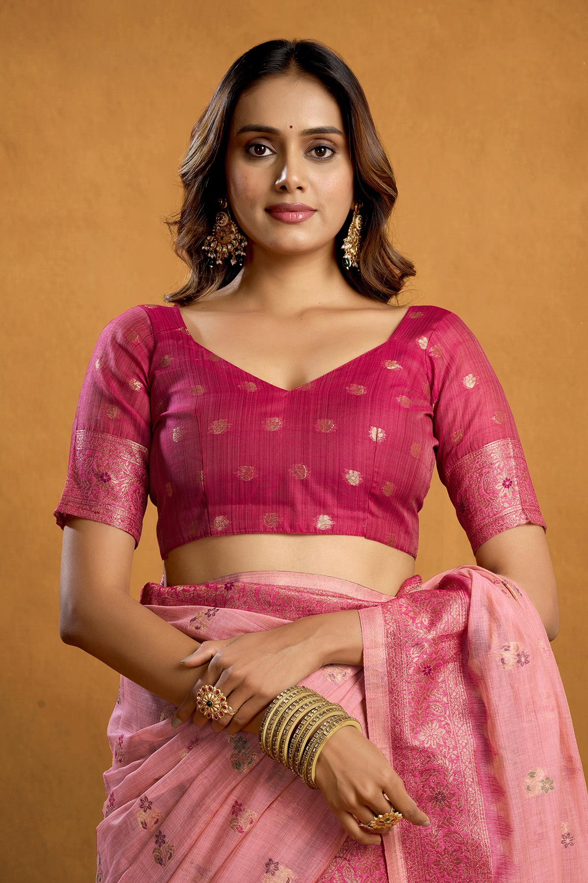 Pink Premium Spun Cotton Saree