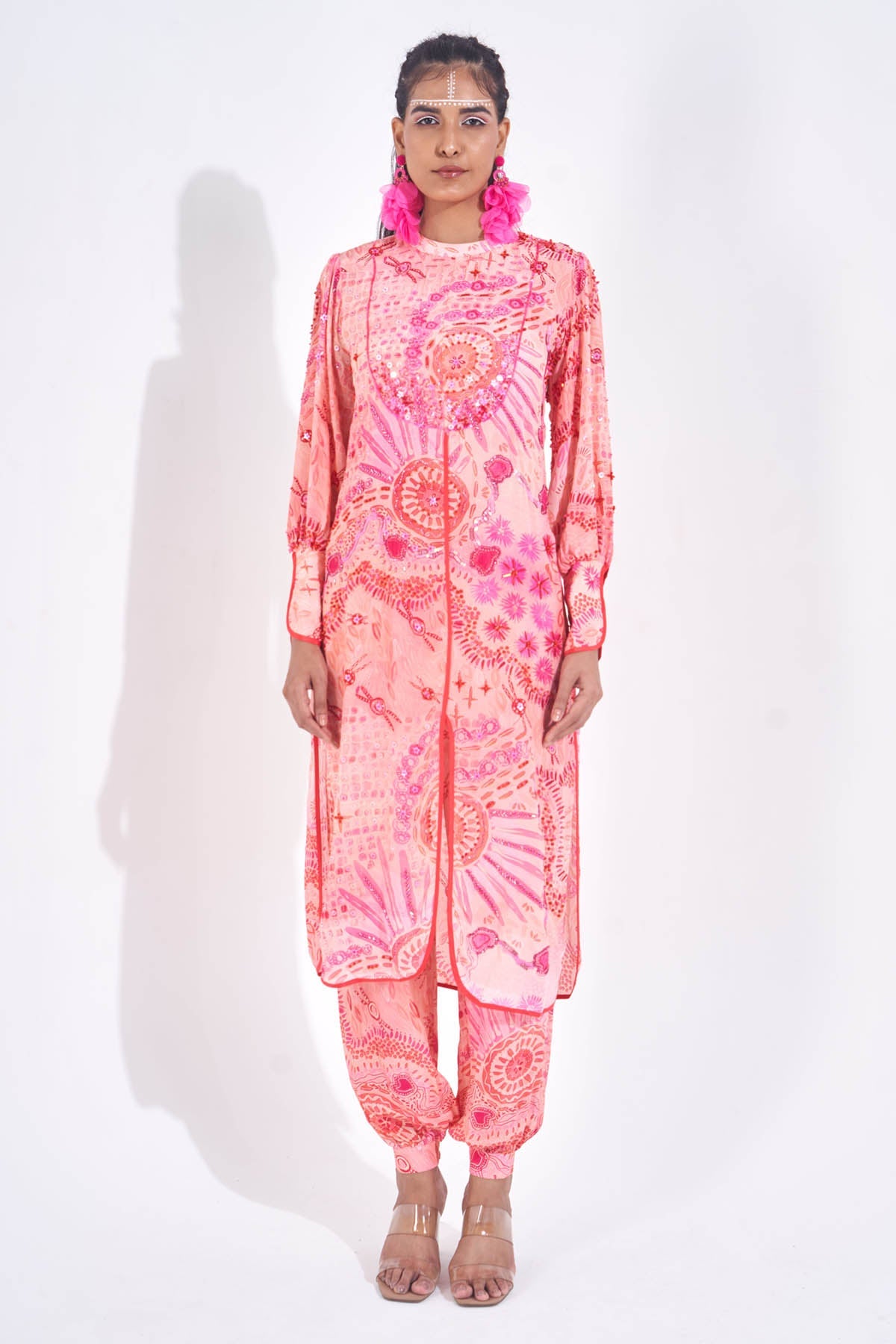 Buy Pink Print Embellished Kurta Set Online