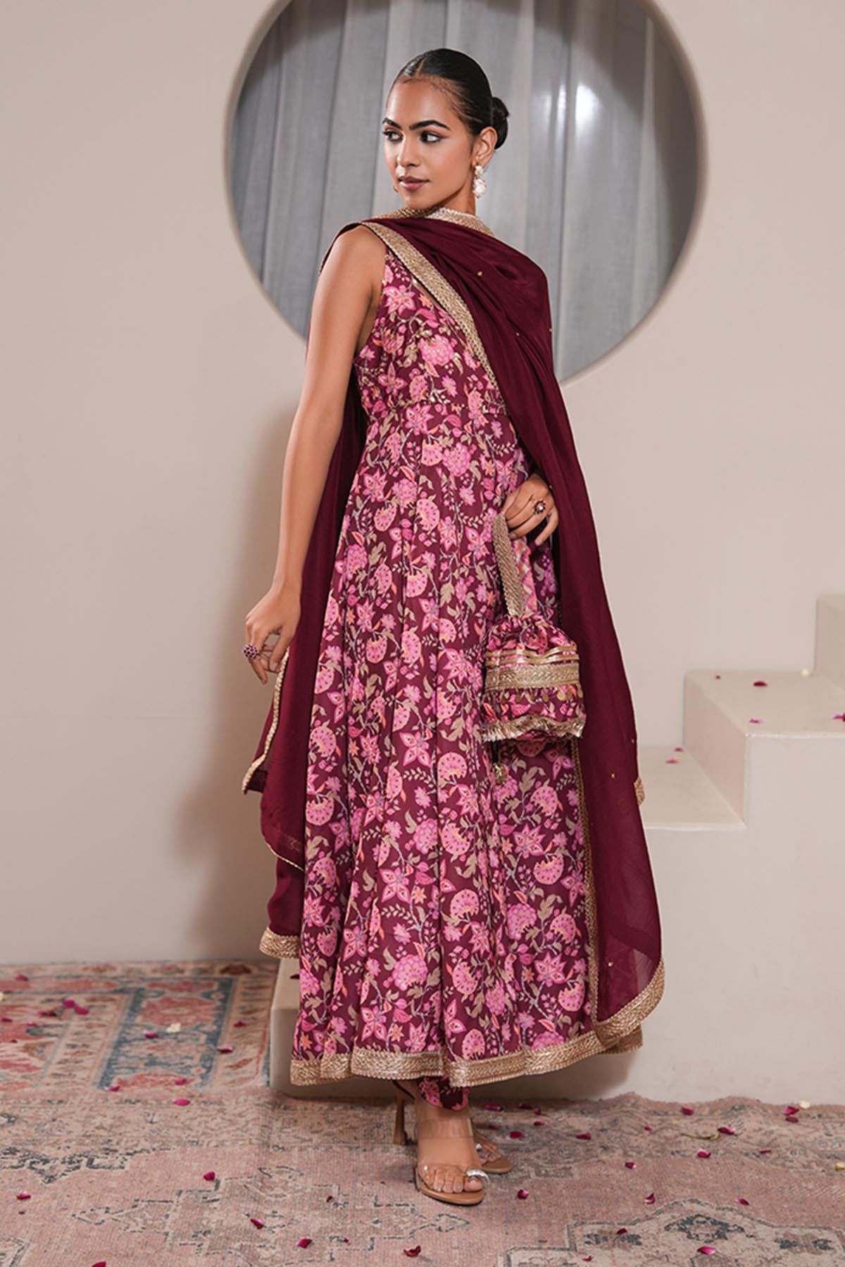 Pink Print Embroidered Anarkali