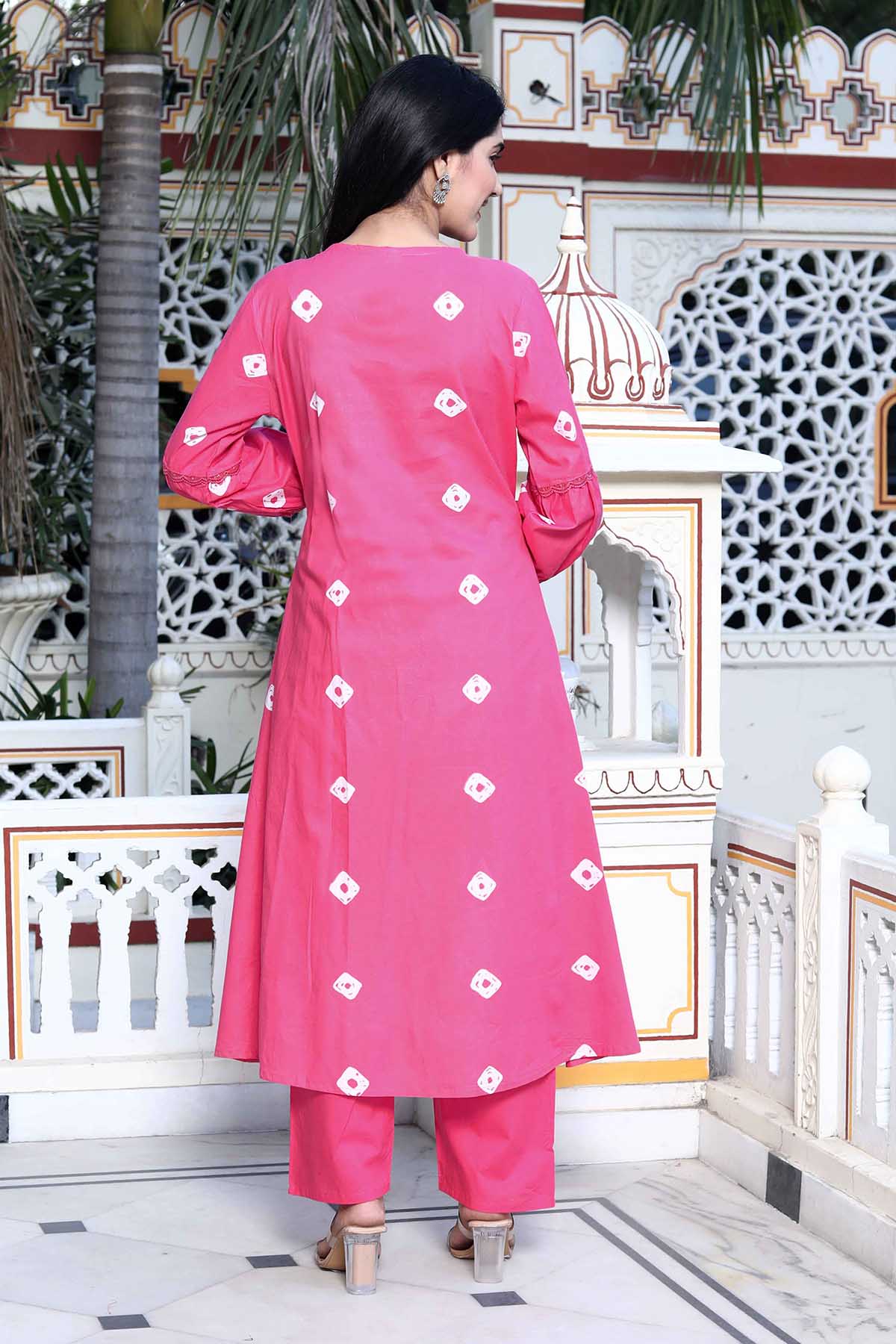 Pink Print Embroidered Kurta Set