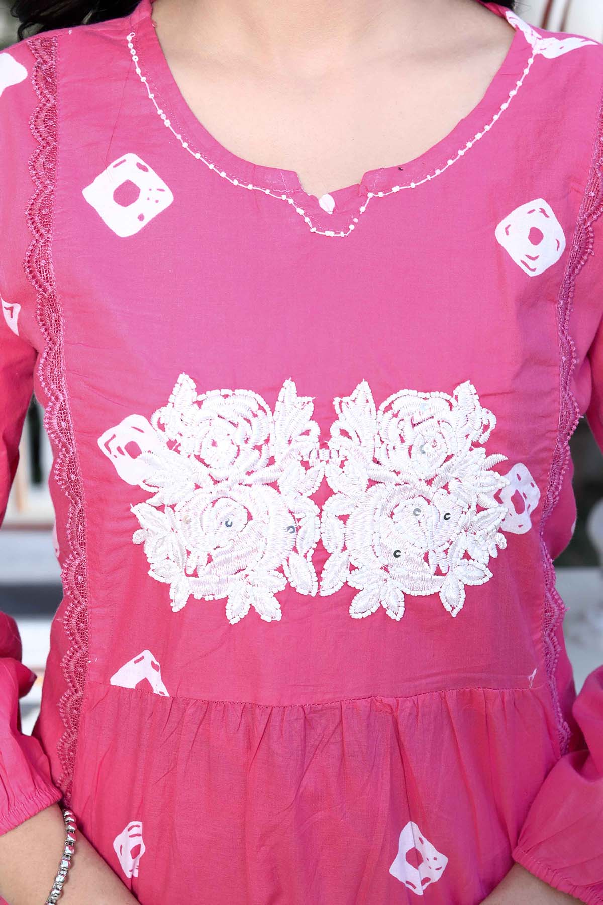 Pink Print Embroidered Kurta Set
