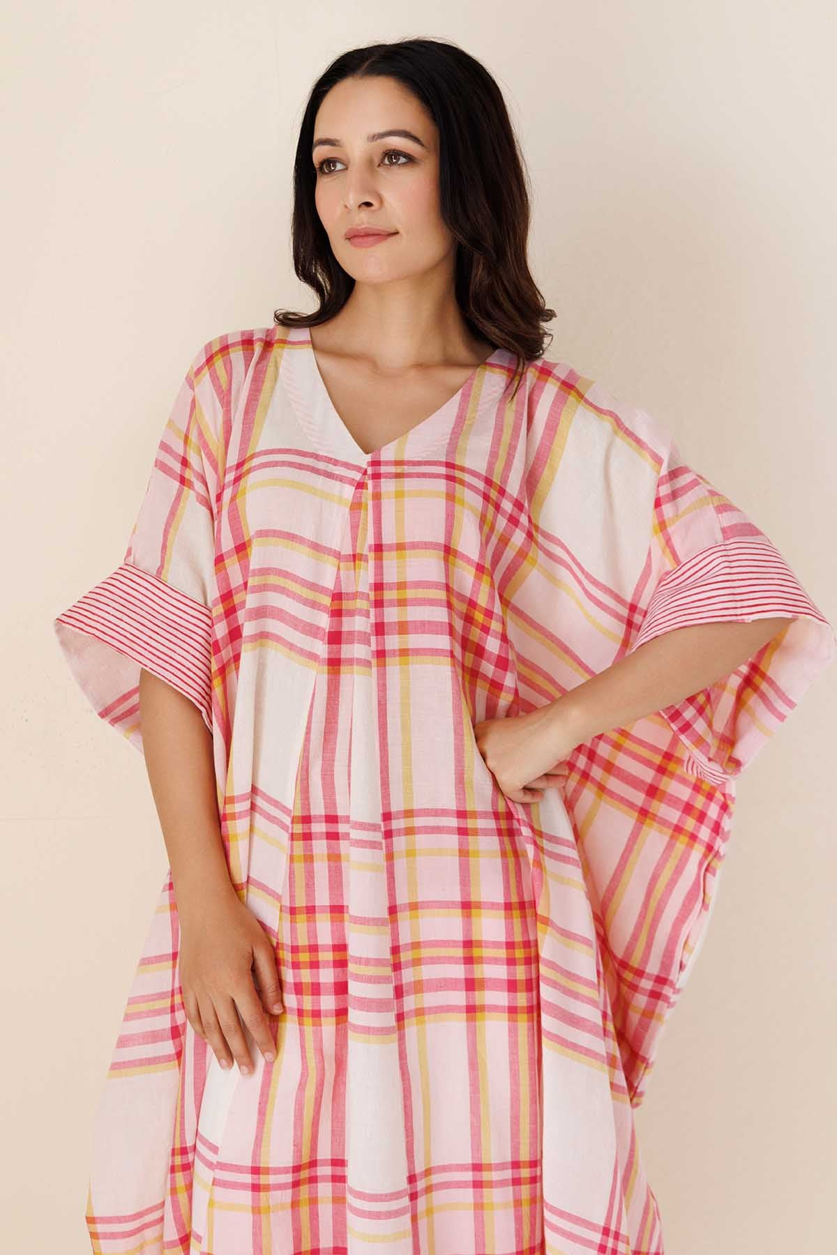 Pink Print V-Neck Kaftan & Pants