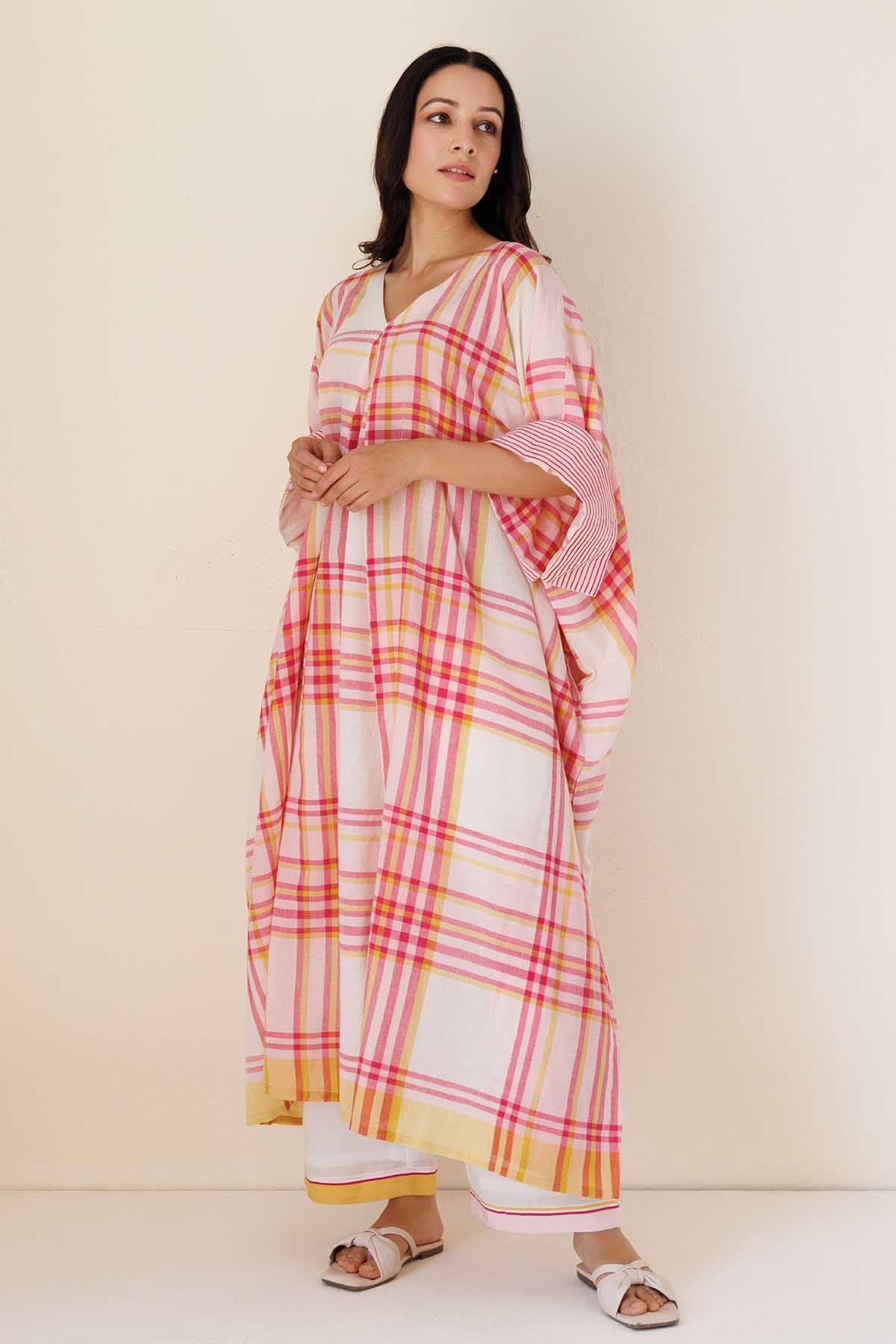 Pink Print V-Neck Kaftan & Pants