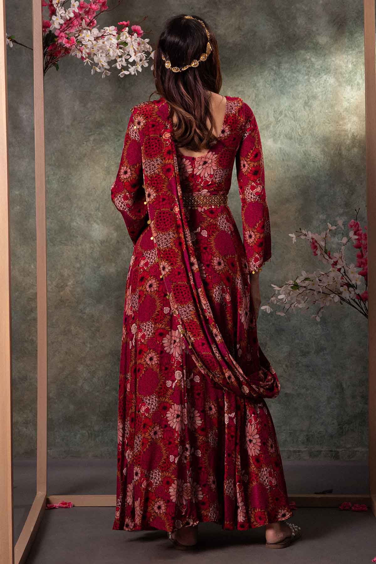 Pink Printed Anarkali & Belt