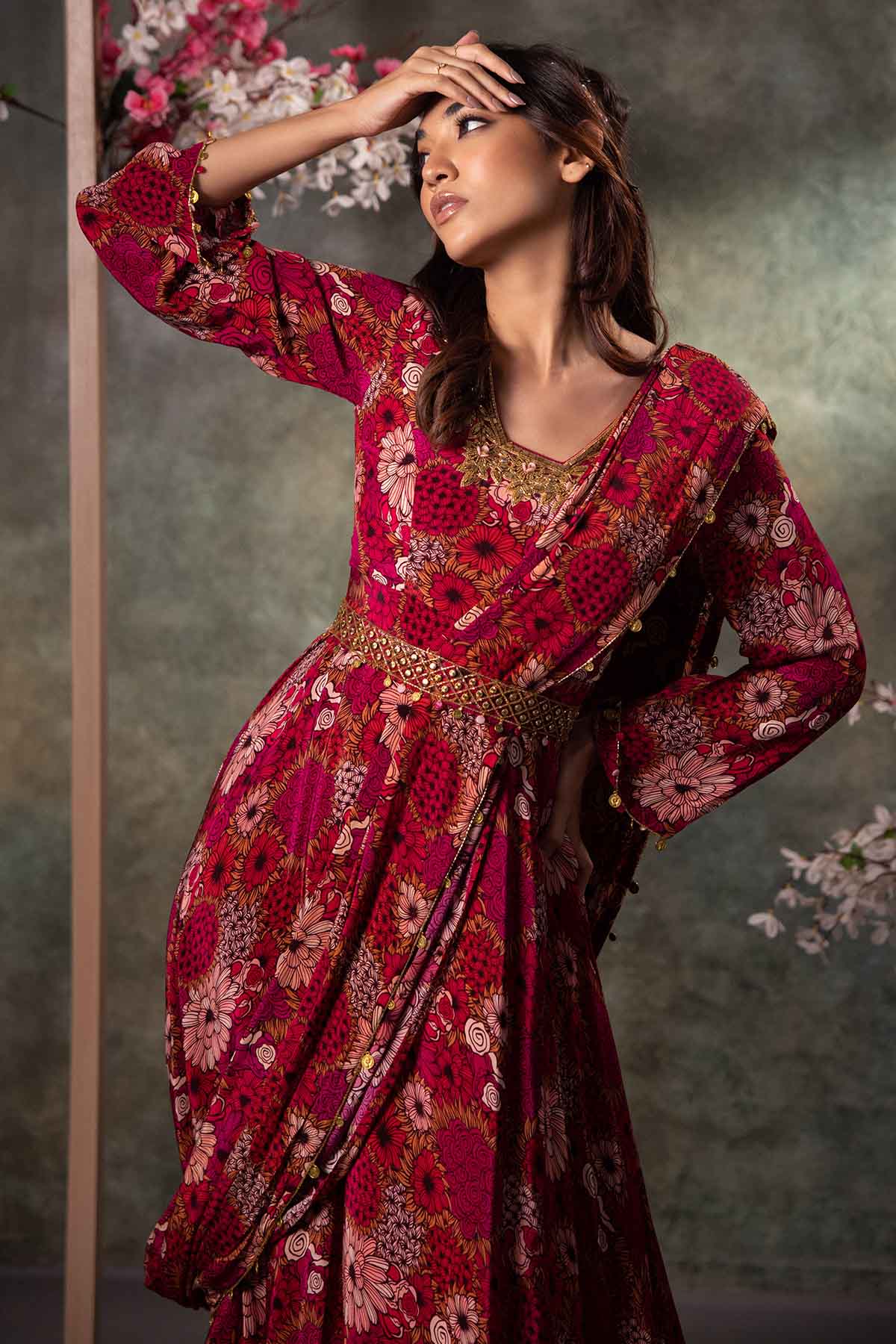 Pink Printed Anarkali & Belt