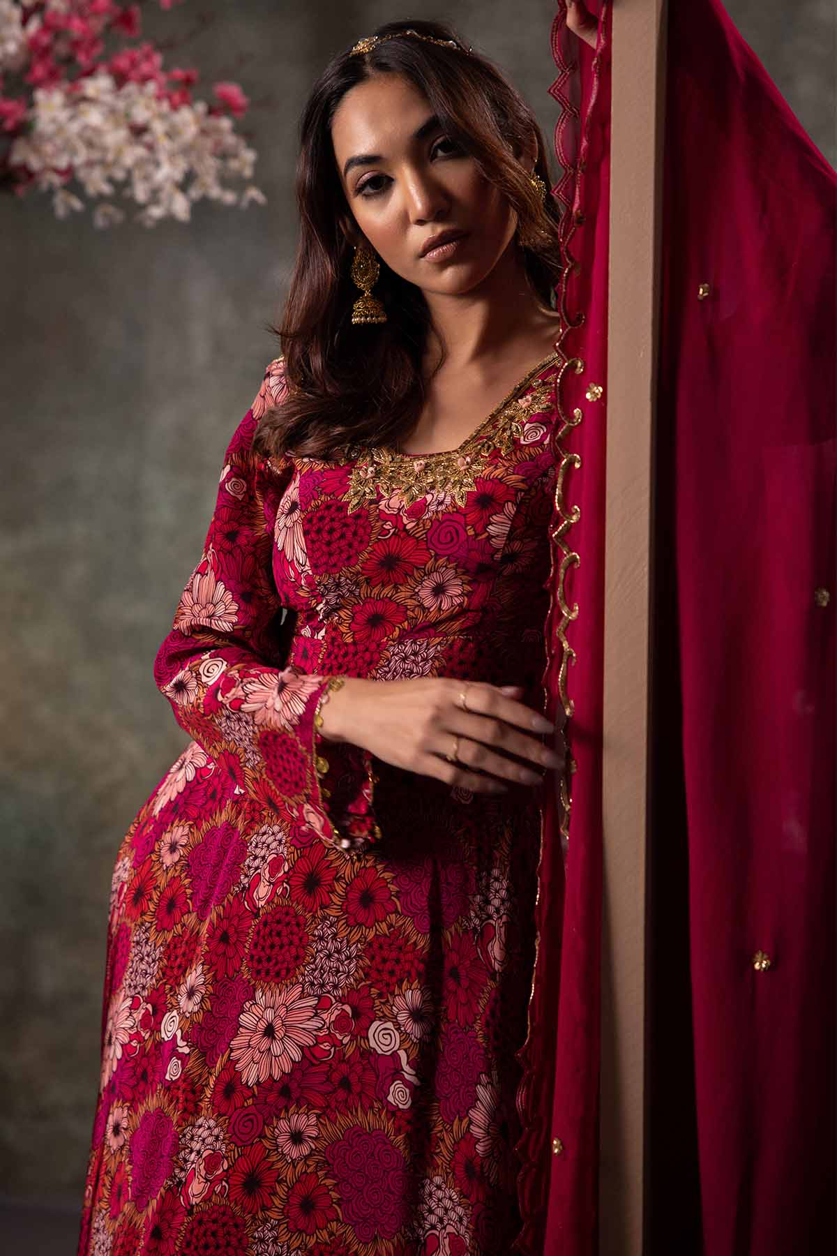 Pink Printed Anarkali & Dupatta