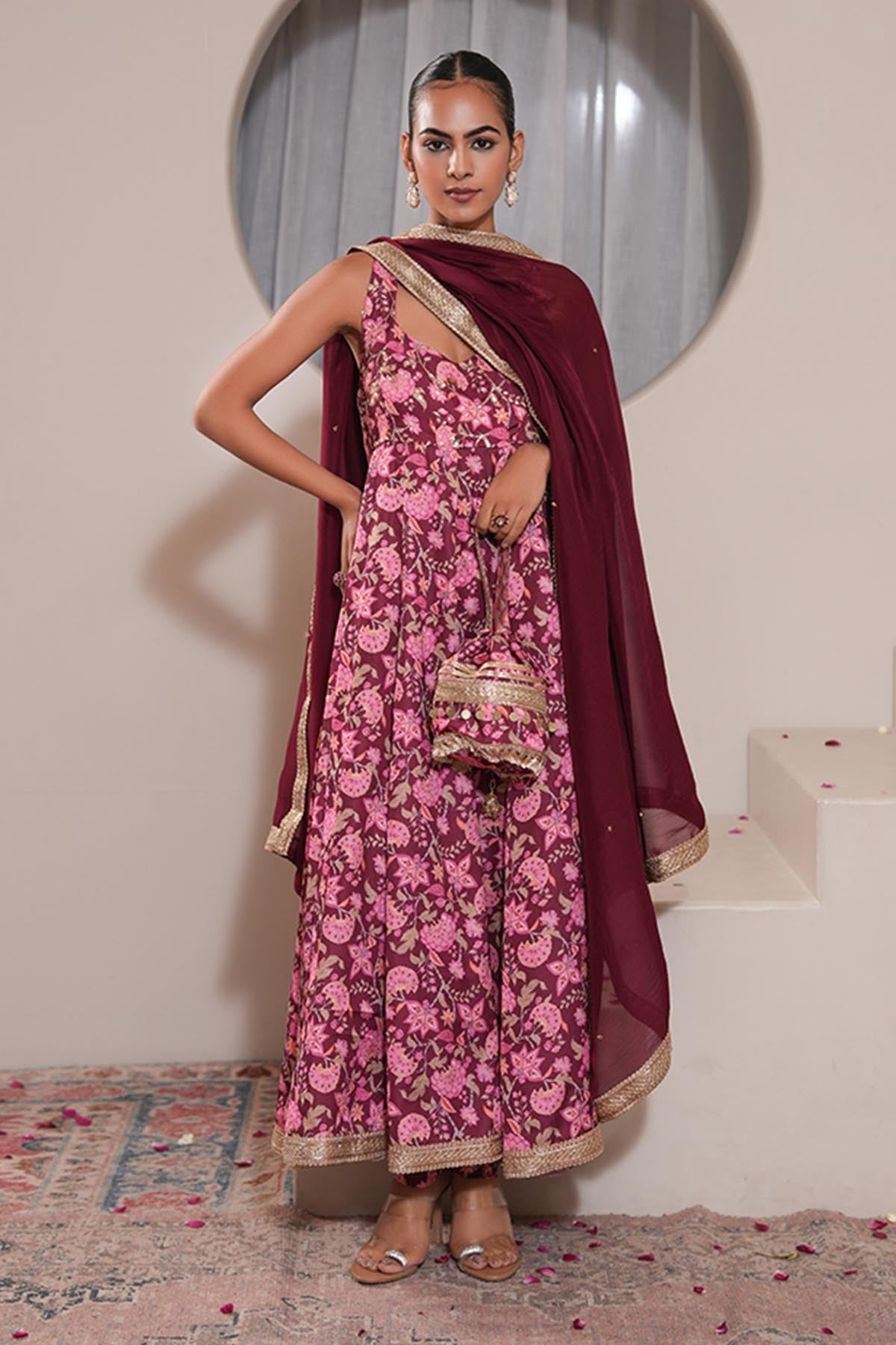 Buy Pink Printed Anarkali & Pants by Ugna by Unnati for women online at ScrollnShops