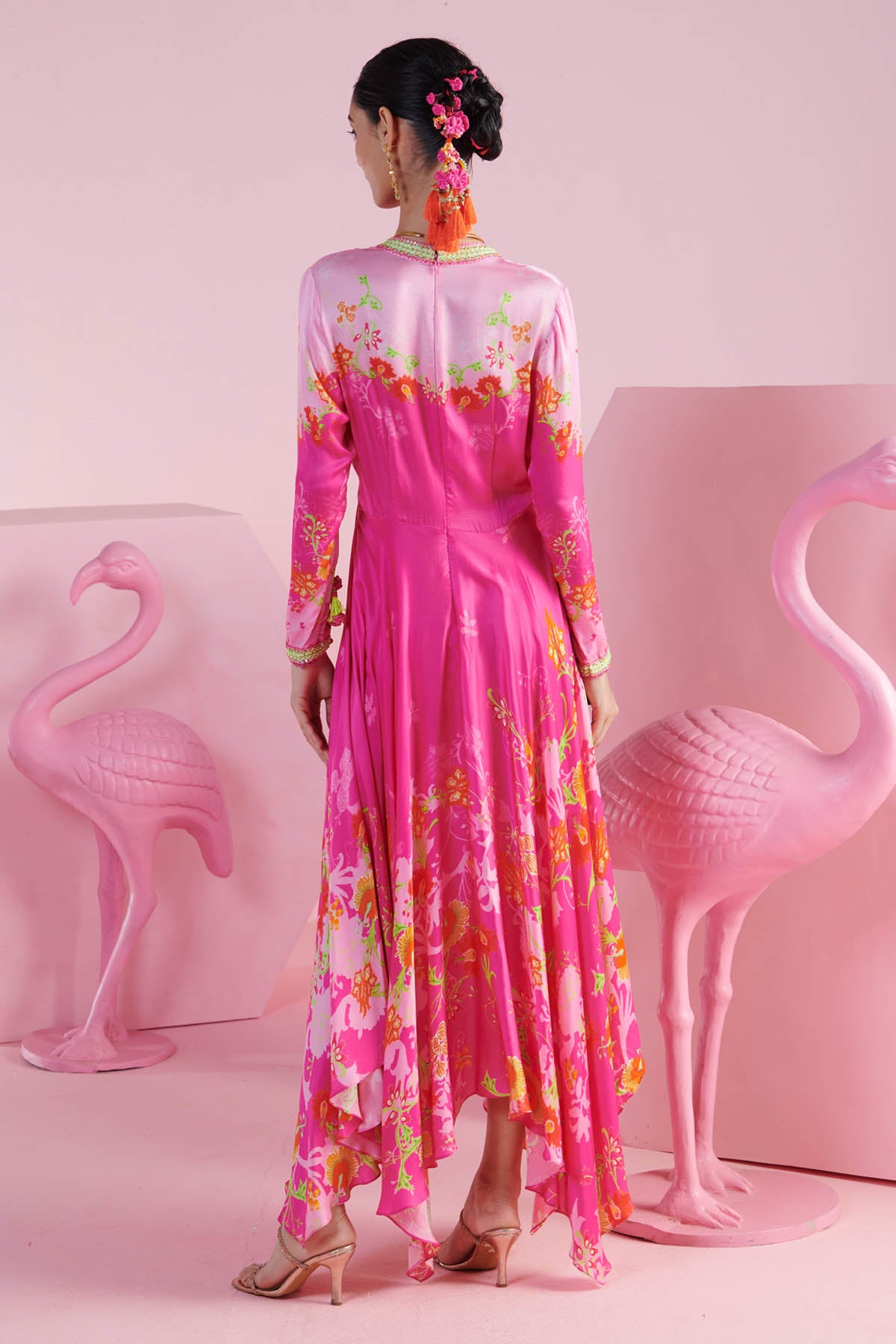 Pink Printed Asymmetrical Dress