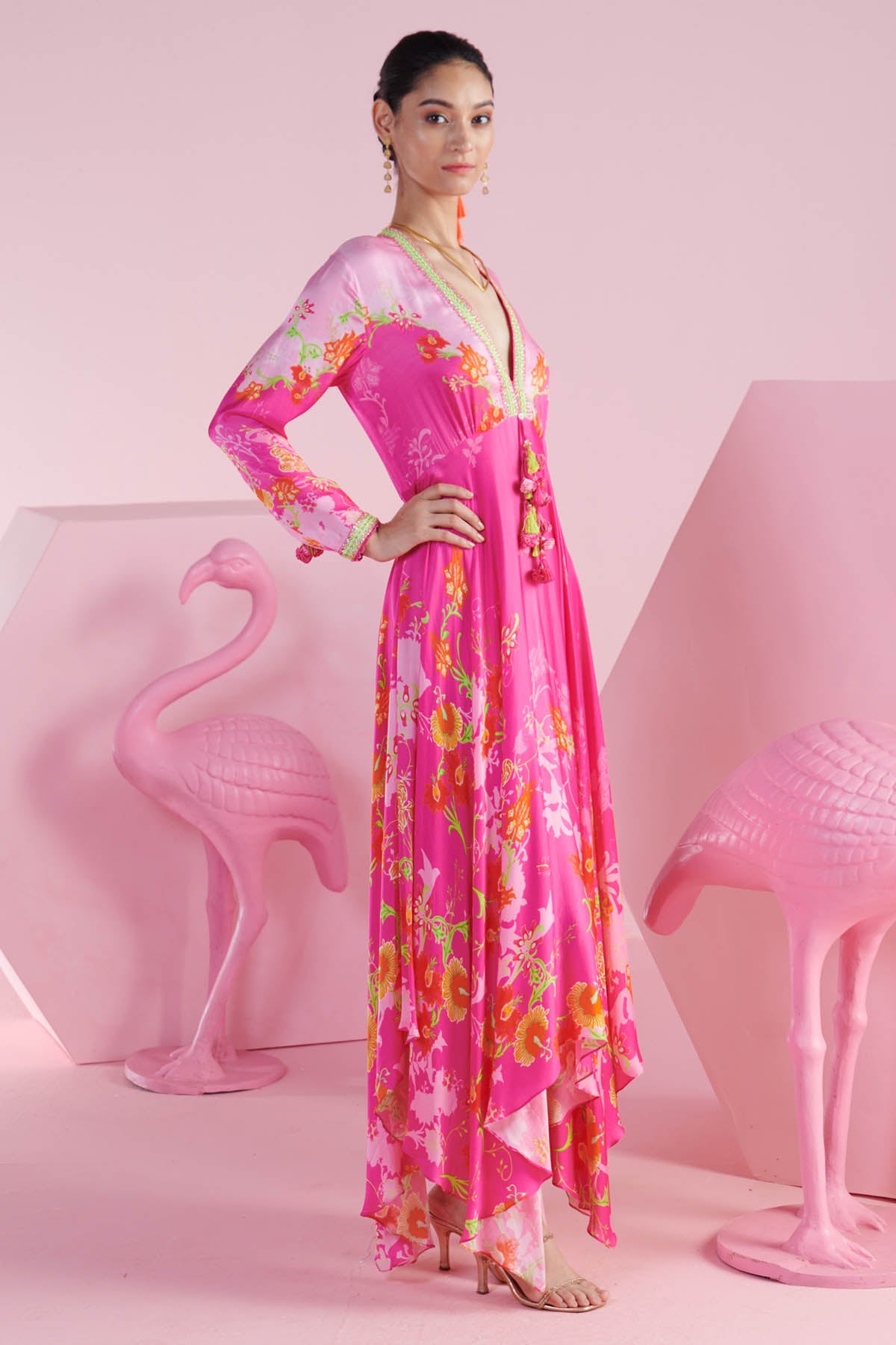 Pink Printed Asymmetrical Dress