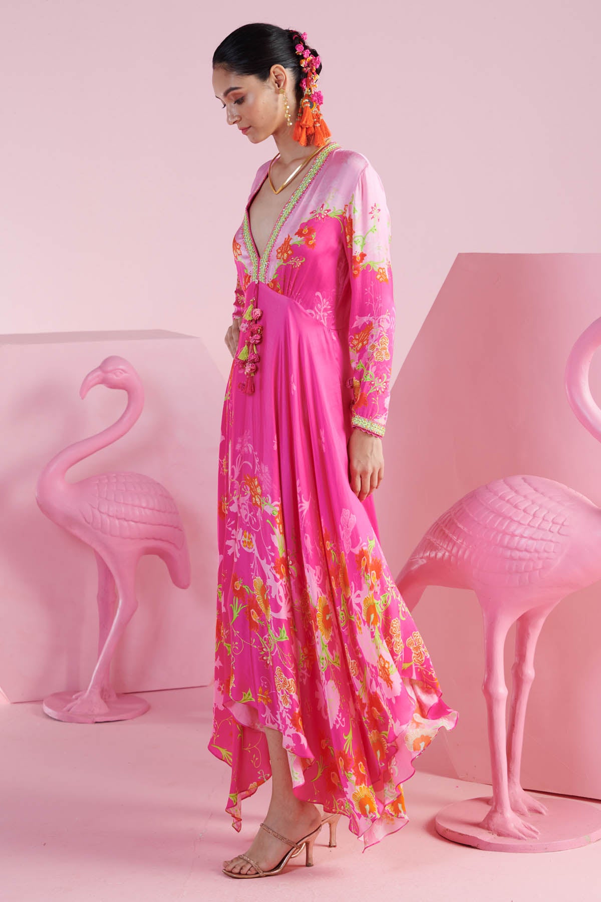 Pink Printed Asymmetrical Dress