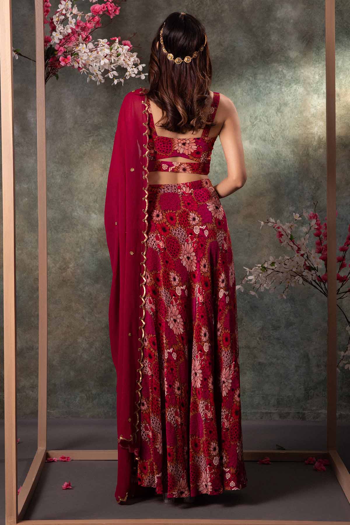 Pink Printed Draped Skirt Set