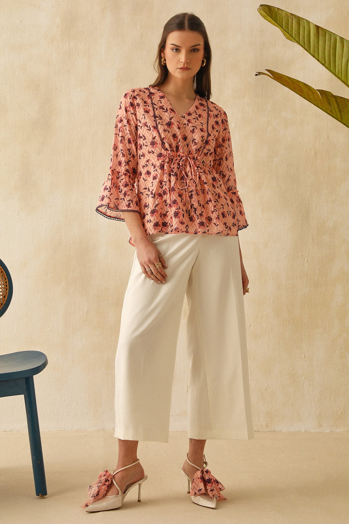 Pink Printed Drawstring Top