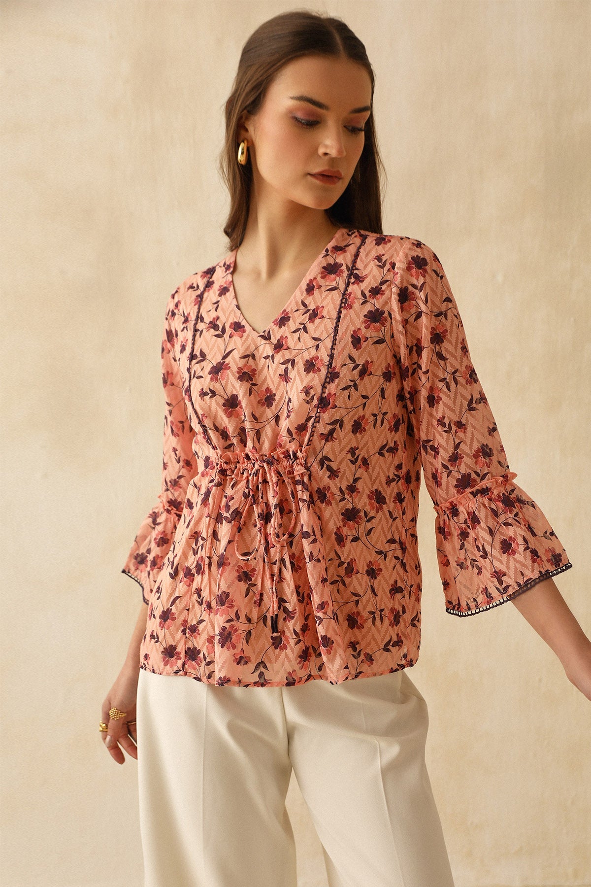 Buy Pink Printed Drawstring Top by Sewtable Clothing for Women online at ScrollnShops