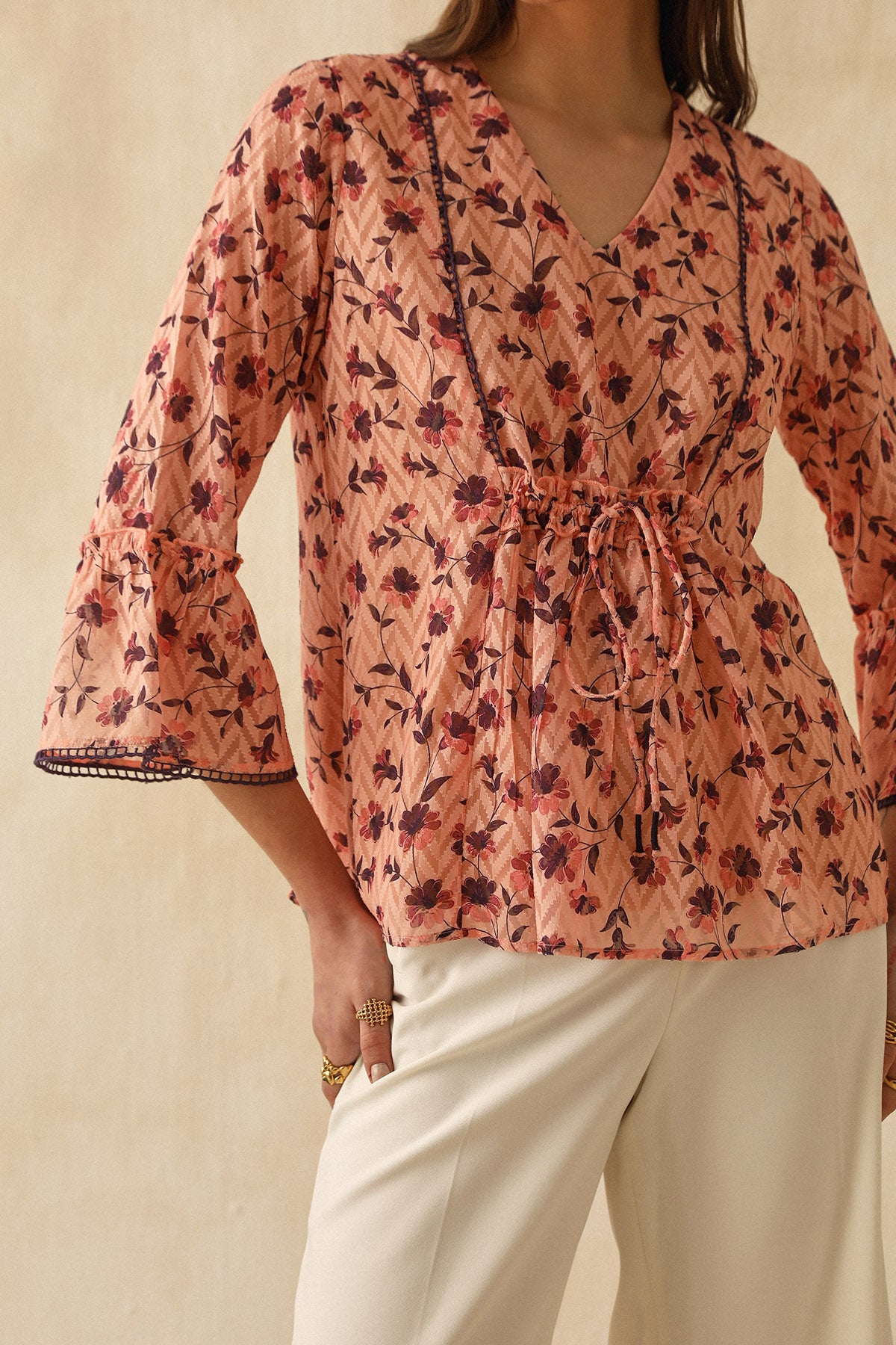 Pink Printed Drawstring Top