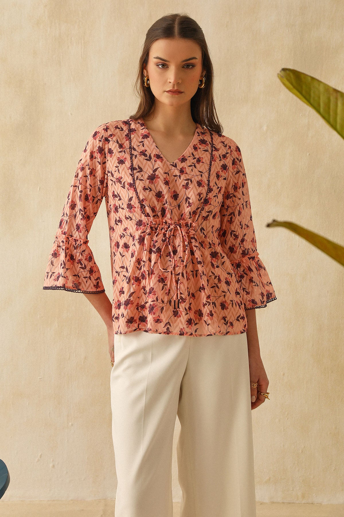 Pink Printed Drawstring Top