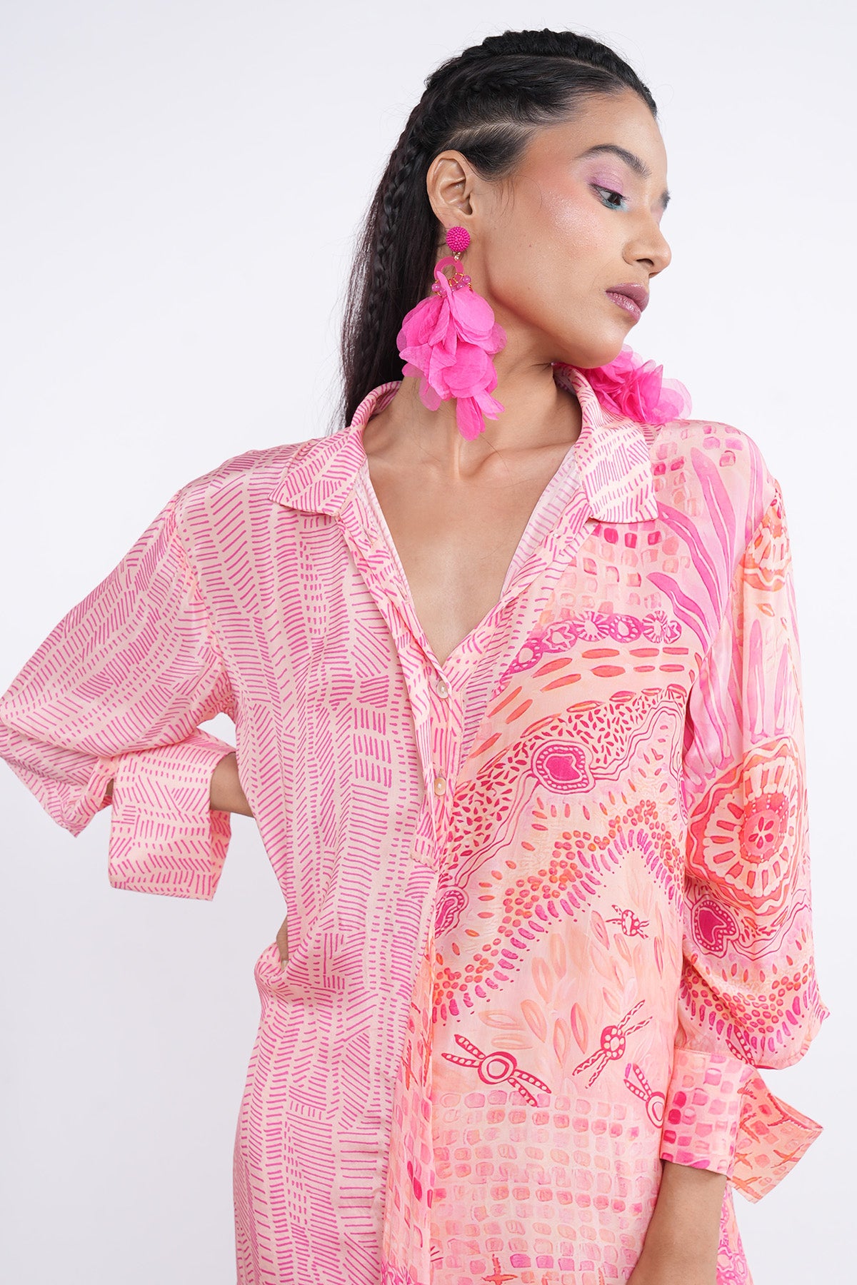 Pink Printed Flared Kurta Set